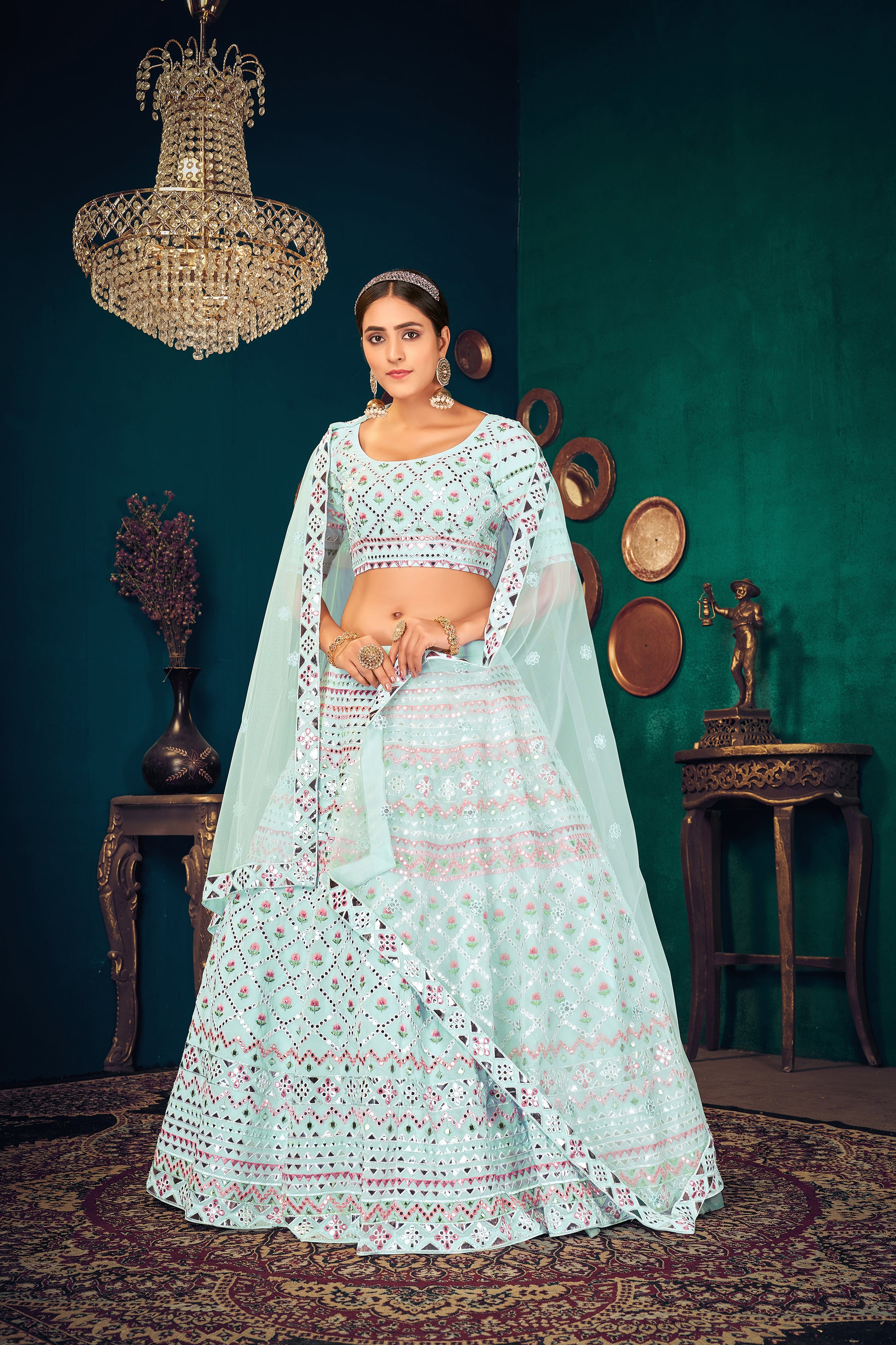 Sky blue color heavy designer lehenga choli - Joshindia