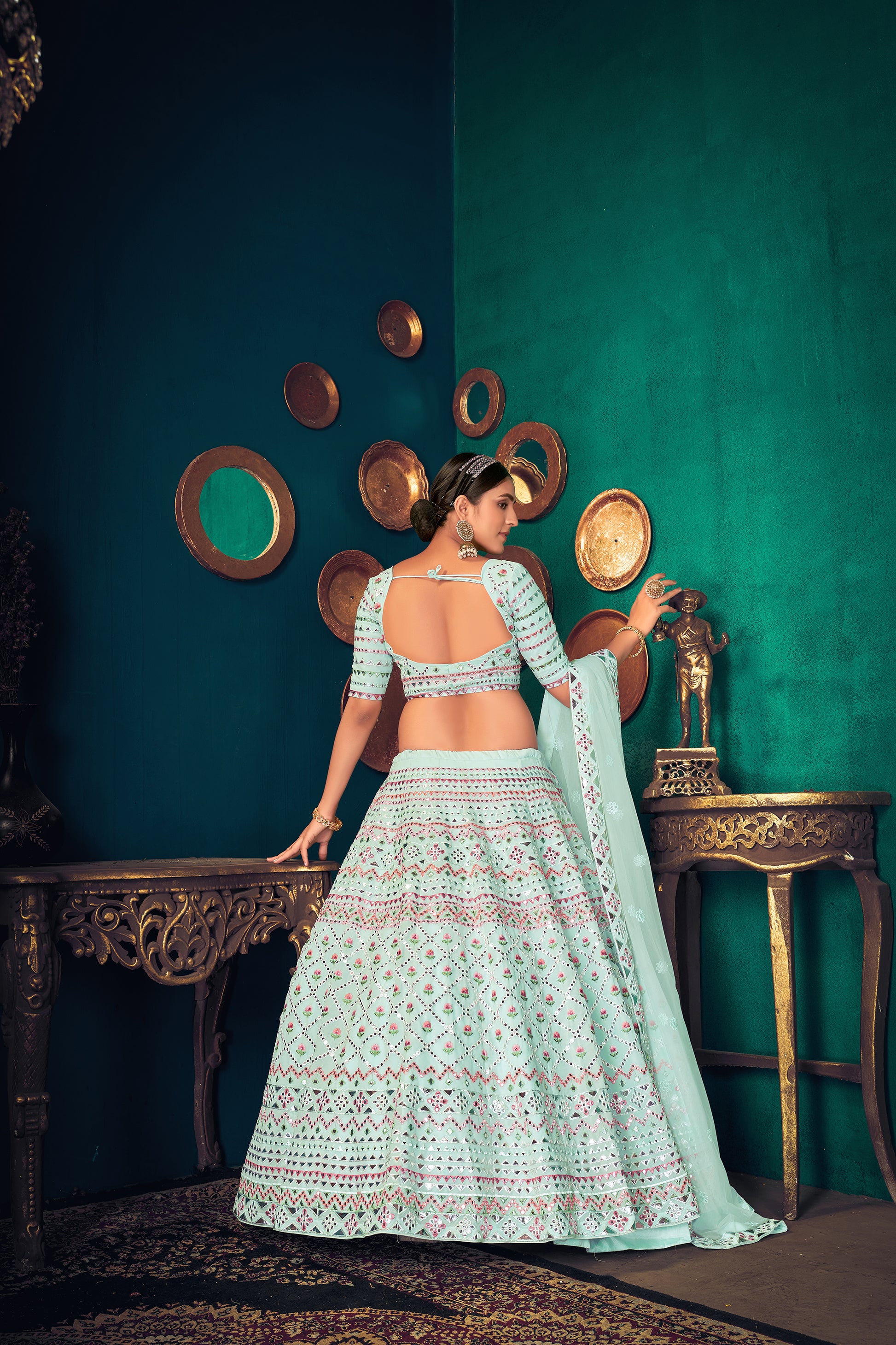 Sky blue color heavy designer lehenga choli - Joshindia