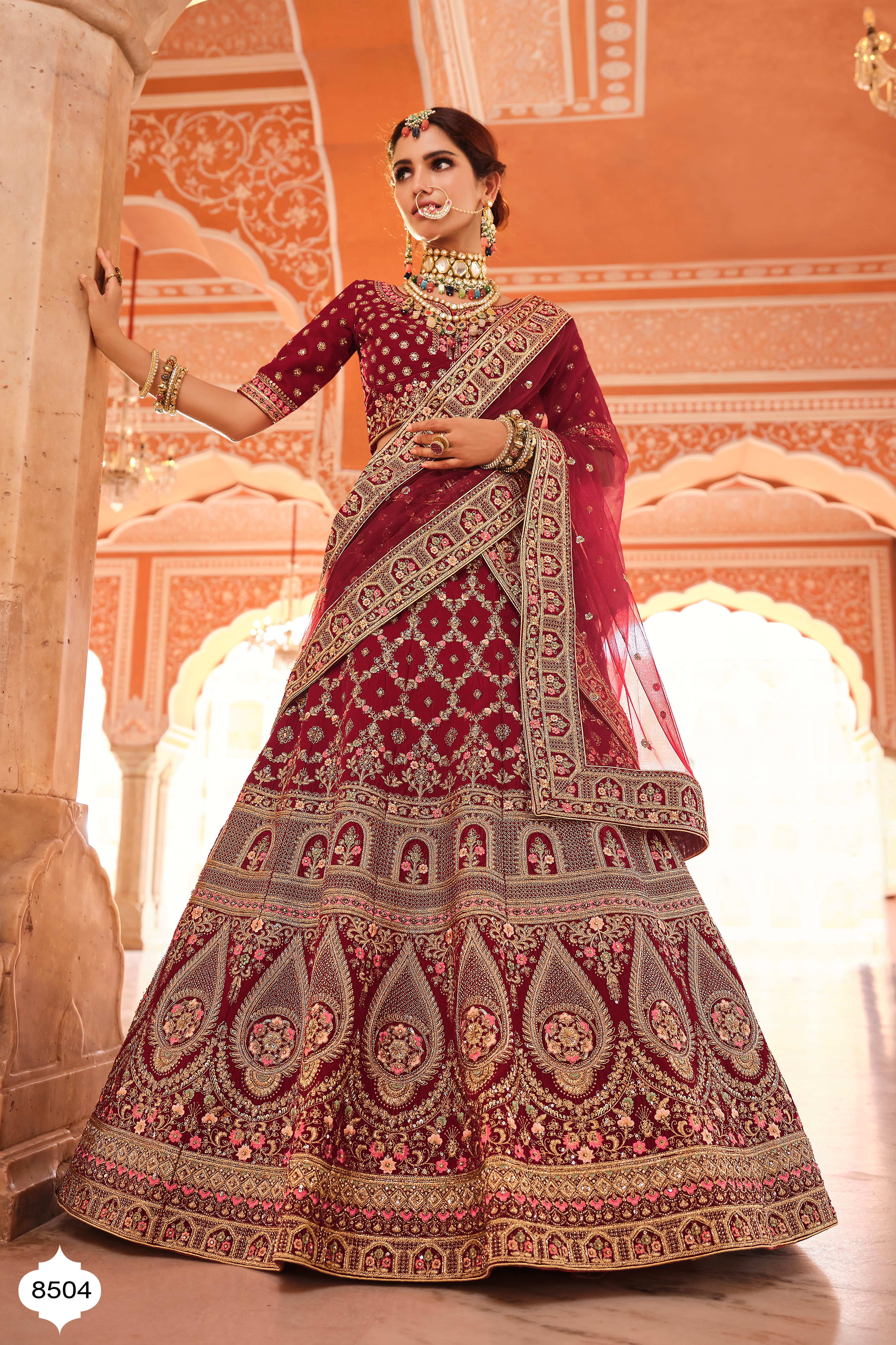 Splendid Look Zari And Stone Work Maroon Color Bridal Lehenga
