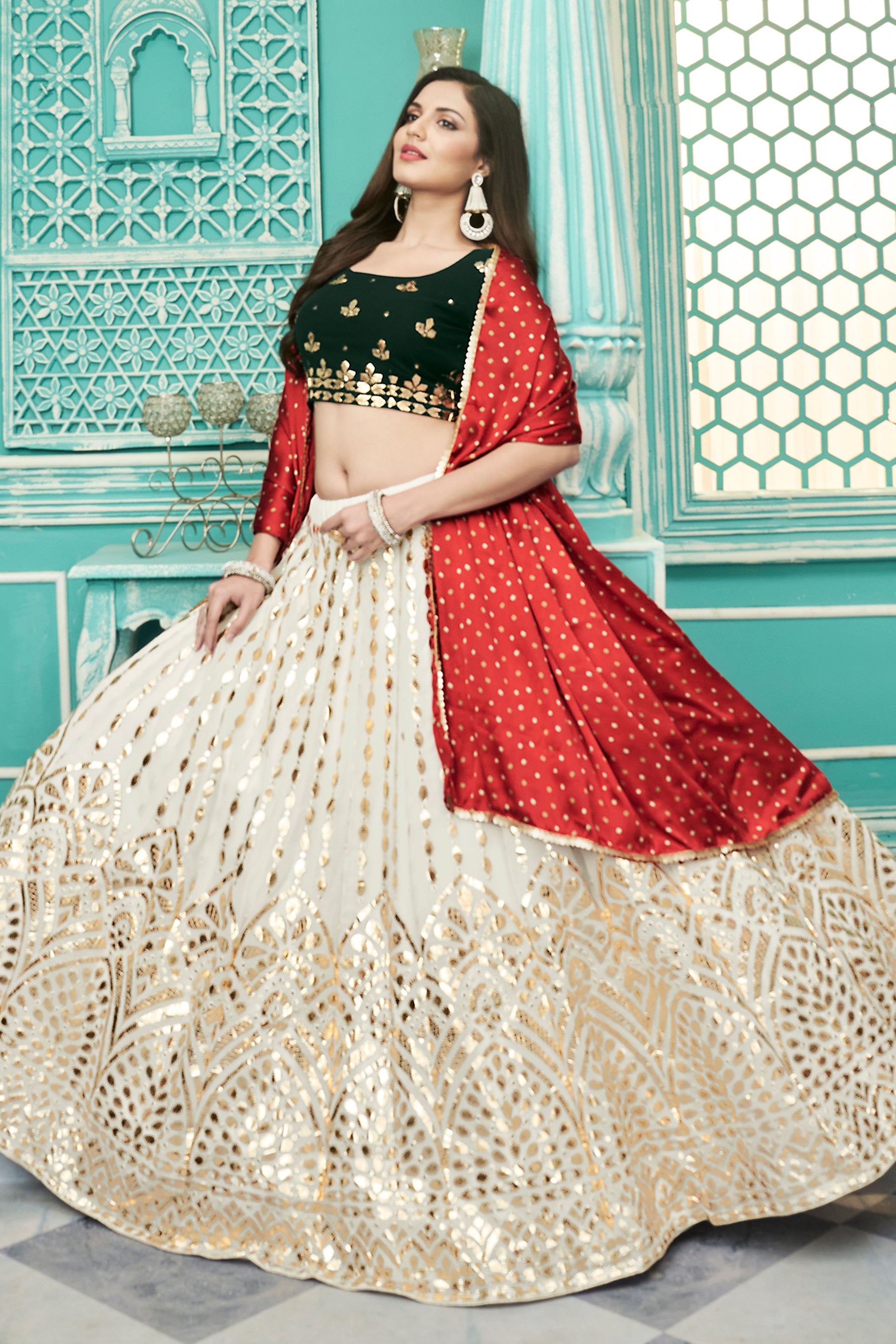 Buy Red & Off White Daya Zardozi Embroidered Lehenga With Dupatta Online -  RI.Ritu Kumar India Store View