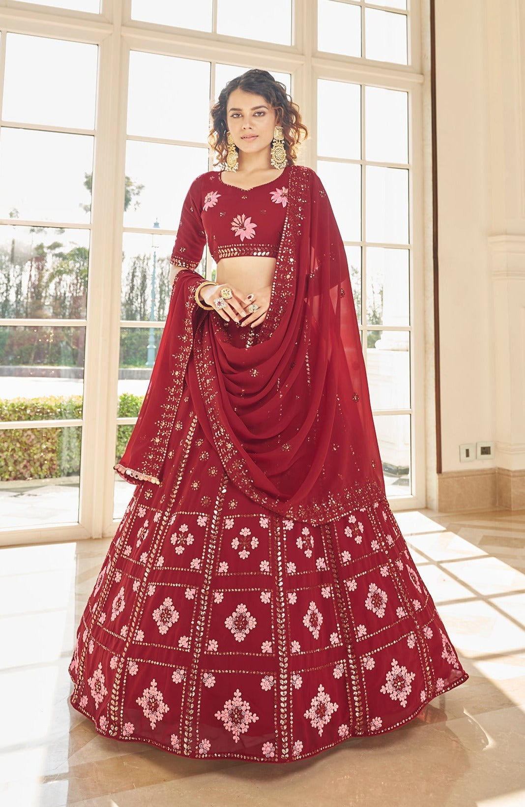 Buy Bollywood Sabyasachi Mukherjee Inspired Banarasi silk red wedding  lehenga in colour from India