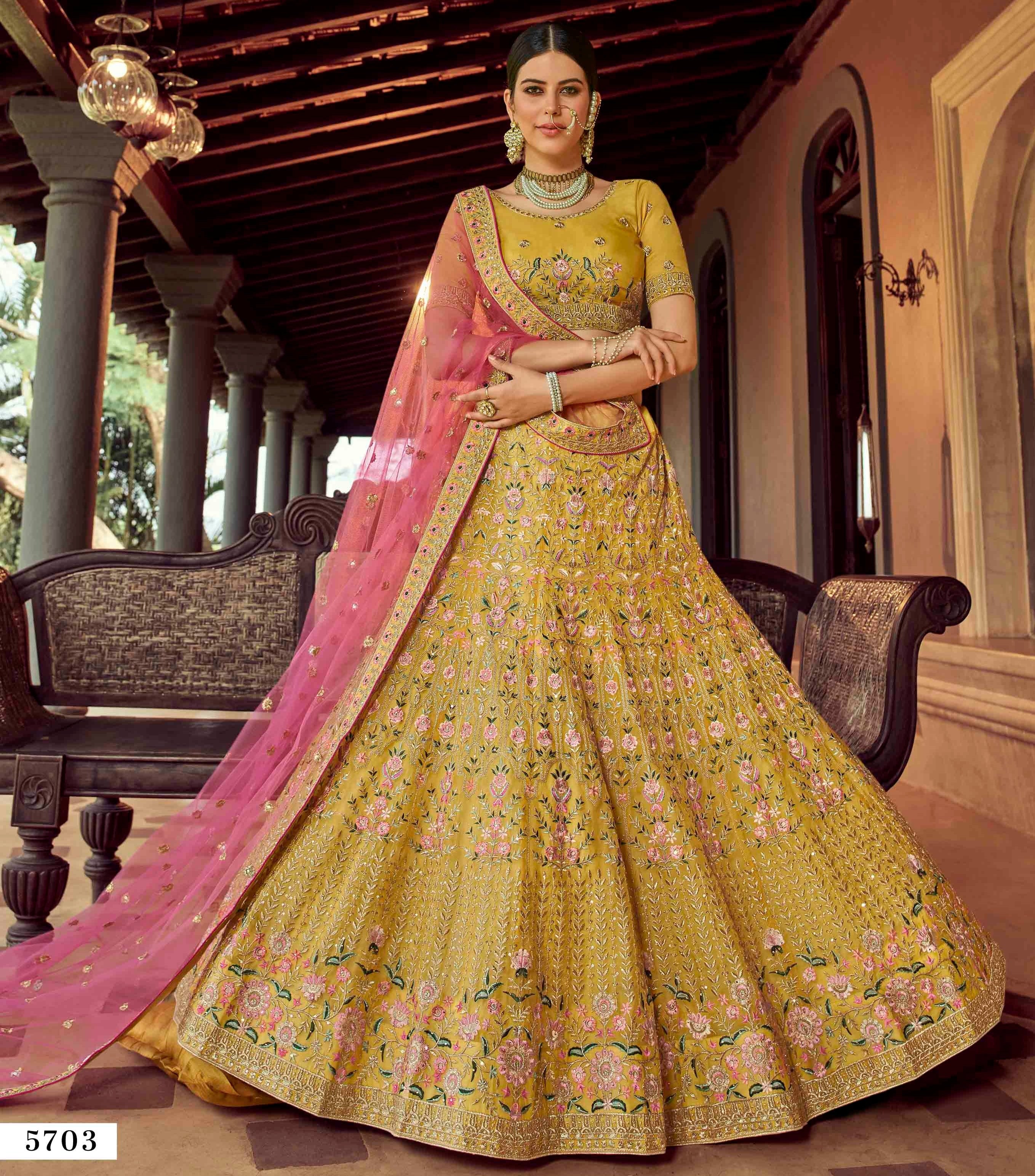 Yellow Lehenga with pink Dupatta | Indian bridal dress, Designer bridal  lehenga, Bridal lehenga collection