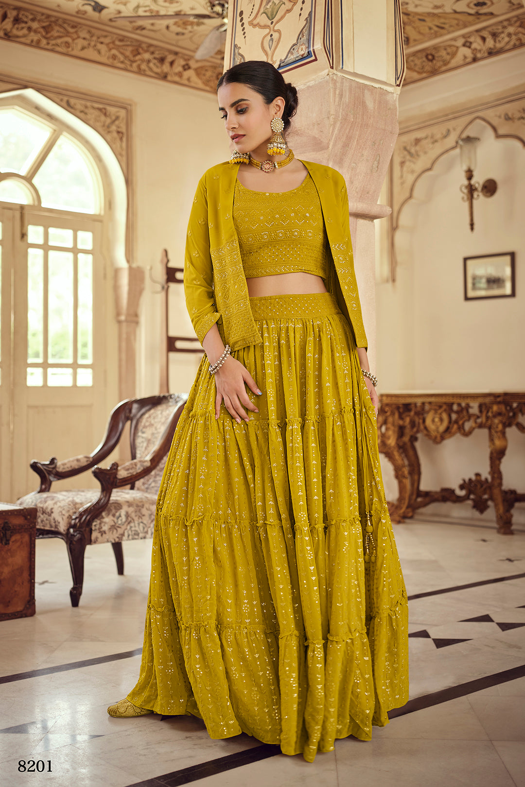 Trending Yellow Crop Top Lehenga Choli - Joshindia