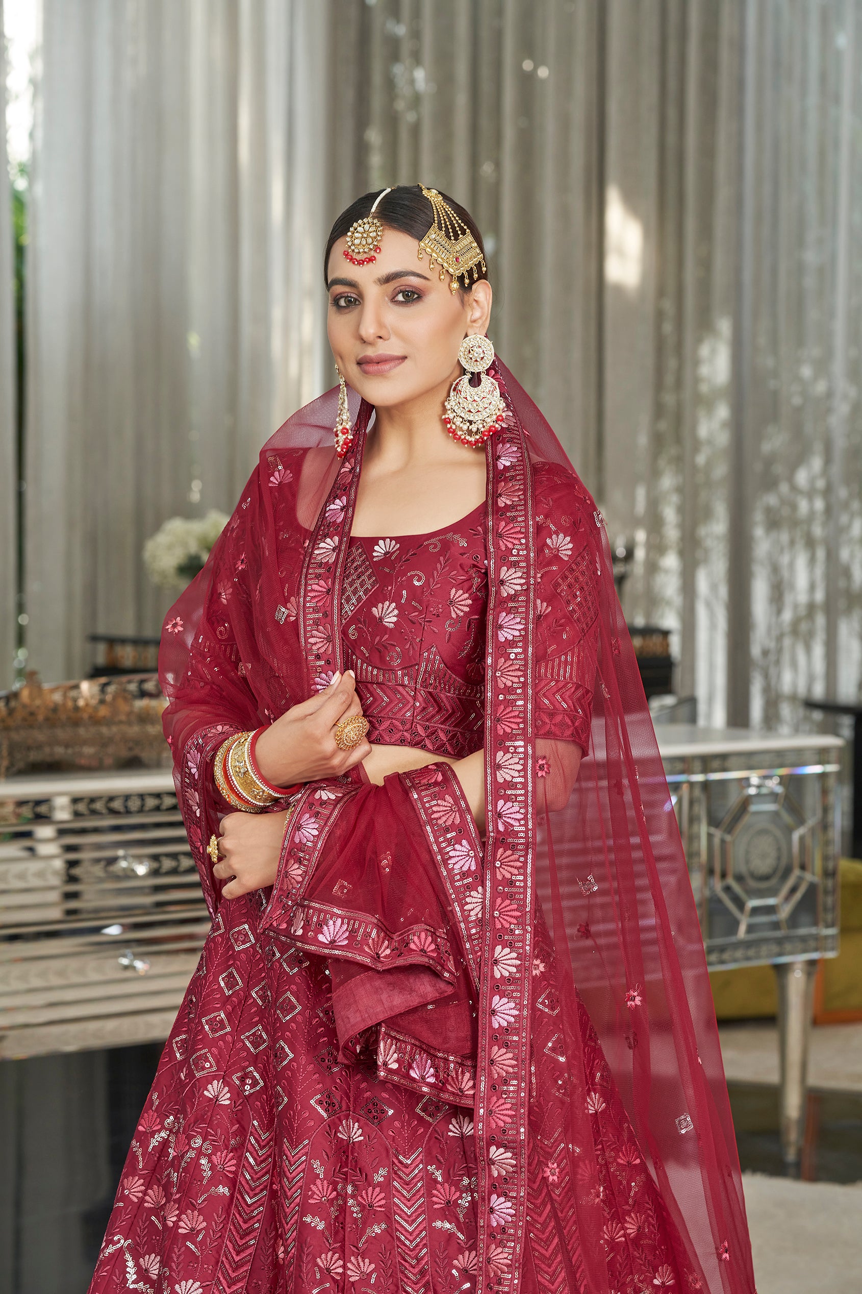 Silk Embroidery Lehenga Choli In Maroon Colour - LD5730019