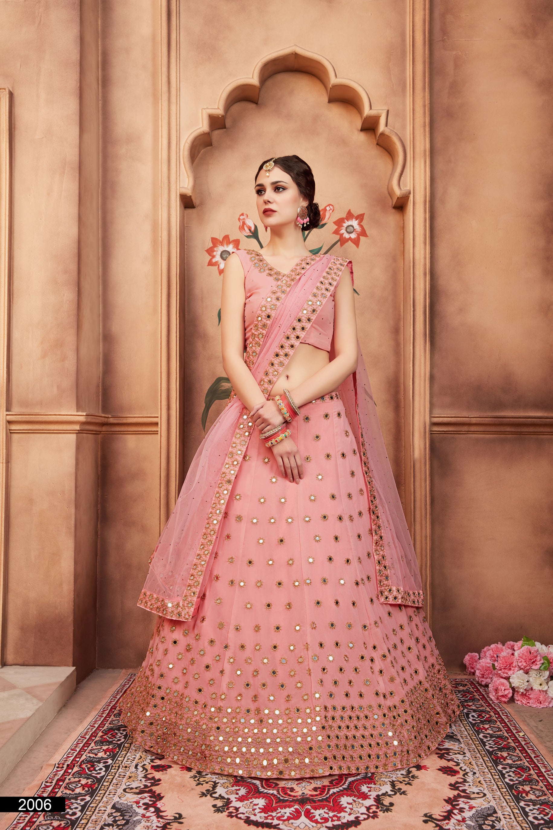 Engagement, Festive, Reception Pink and Majenta color Net fabric Lehenga :  1900084