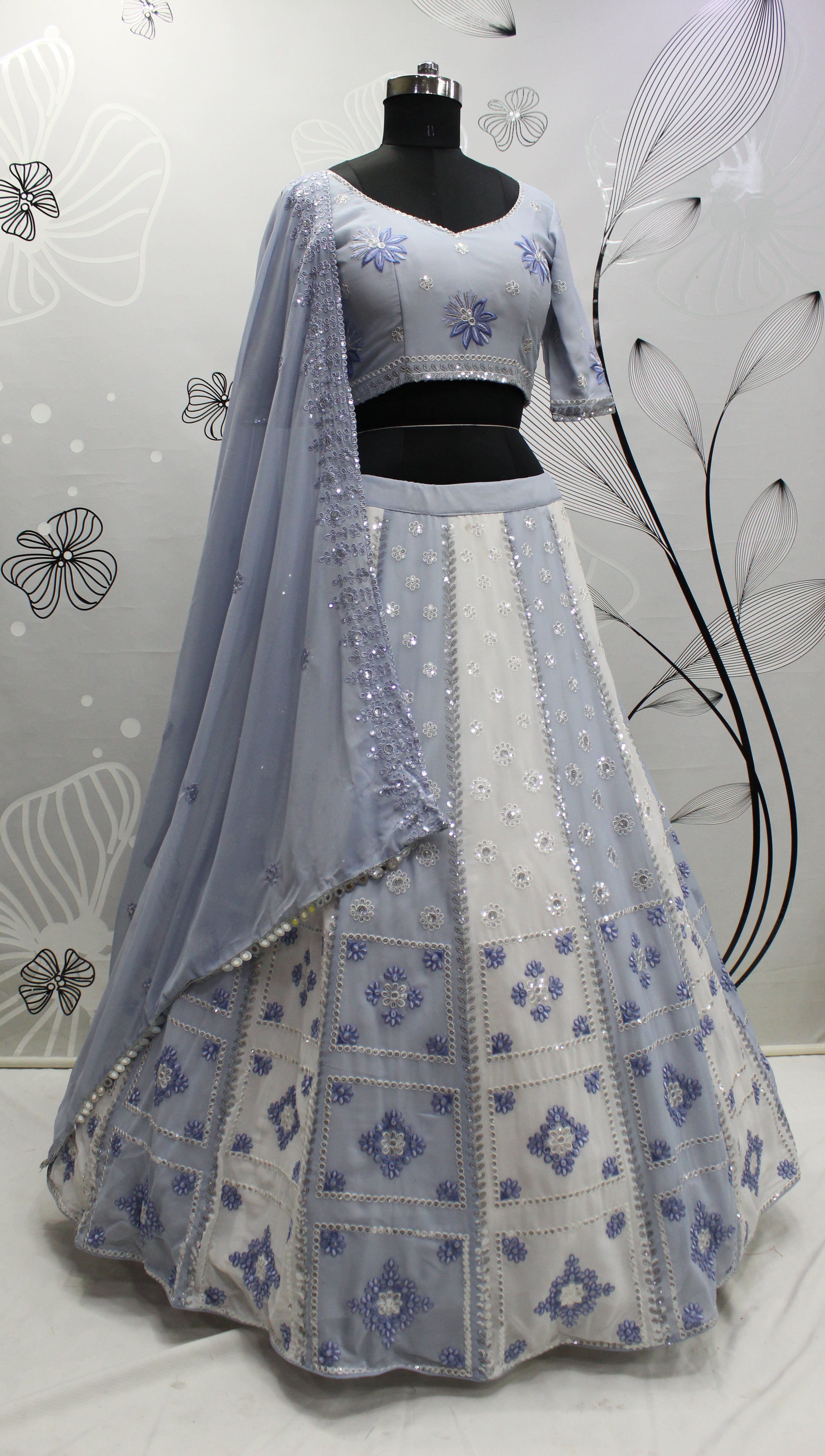 Shattering White Color Festive Wear Net Chine Stitched Work Lehenga Ch –  Lehenga Closet