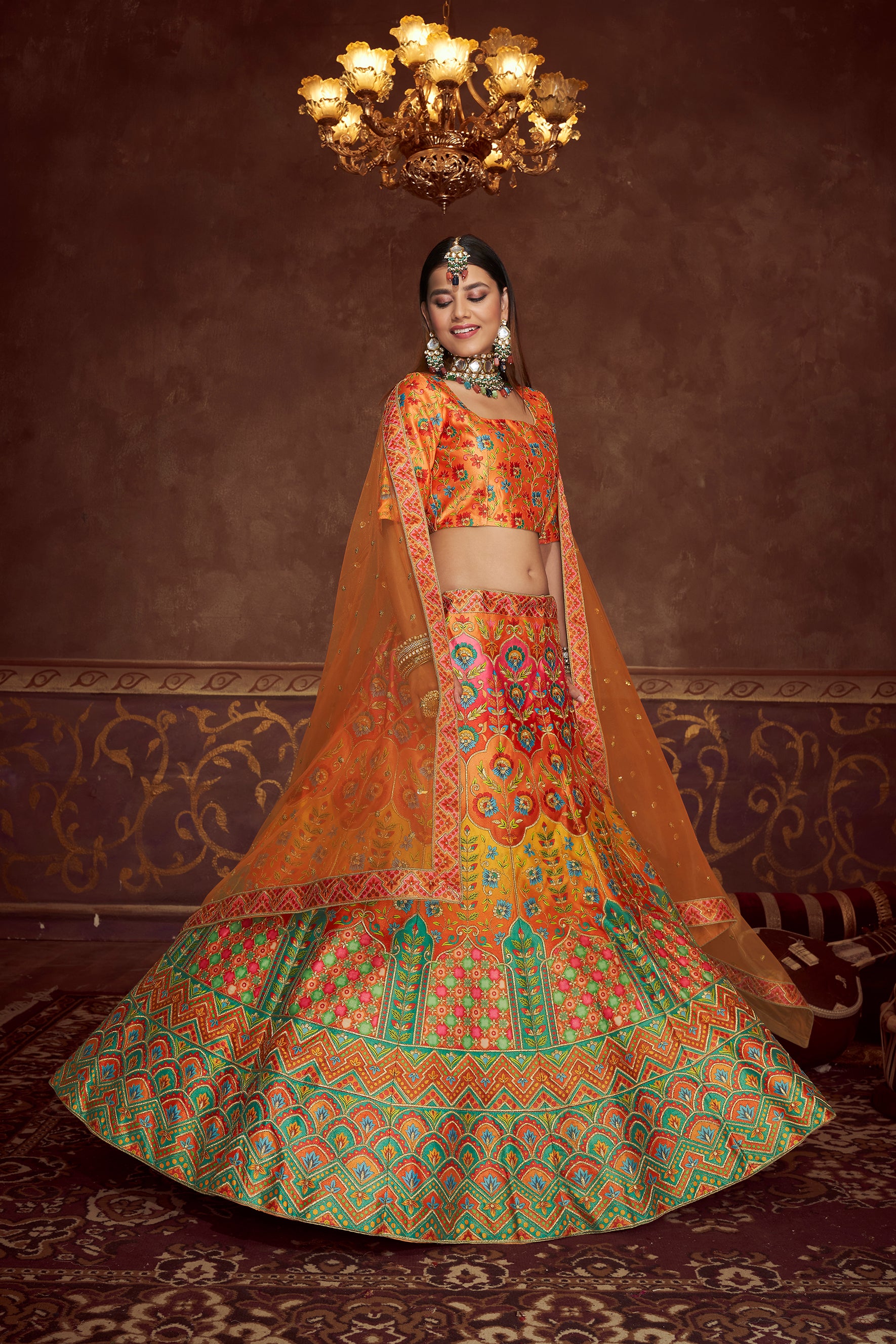 Astounding Multi-Colored Designer Bridal Lehenga Choli