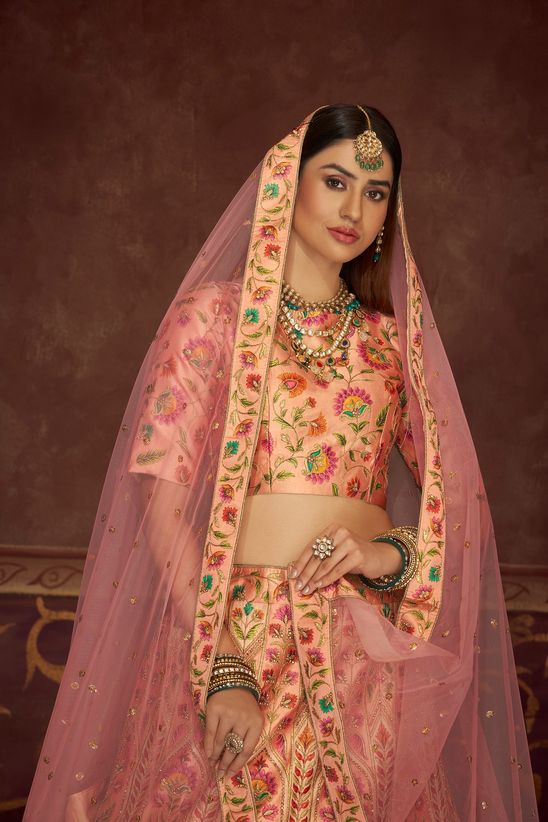 Peach Bridal & Wedding Wear Net Dupatta – Dupatta Bazaar