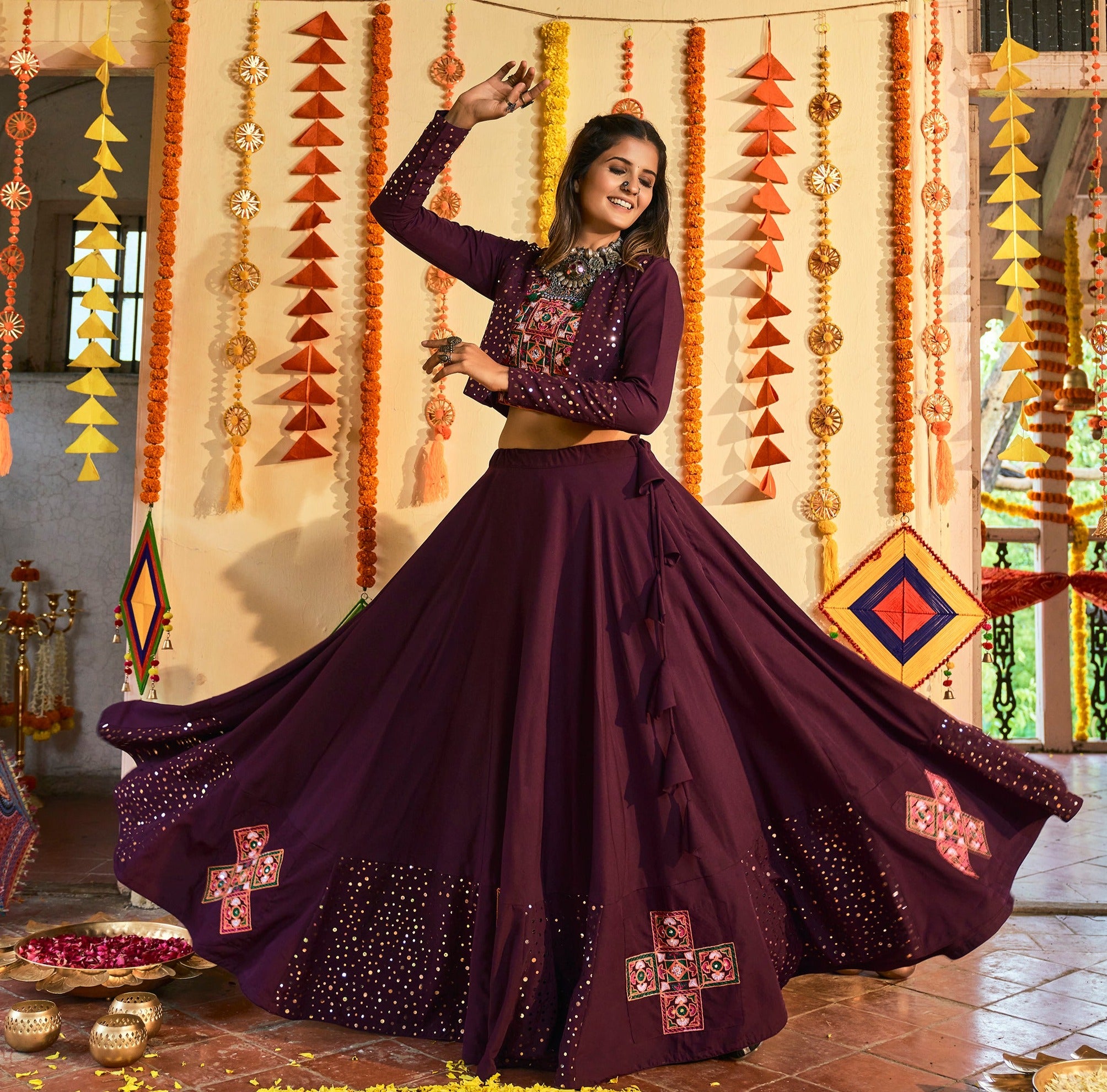 Buy Multicolor Mirror Work Lehenga for Women Online from India's Luxury  Designers 2024