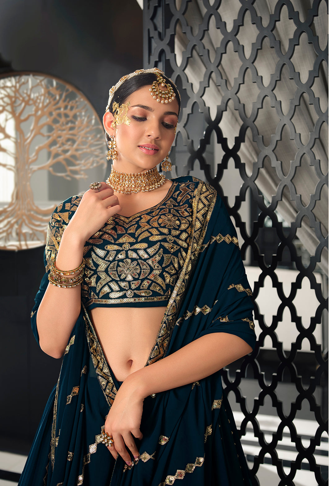 Black off shoulder lehenga set – Kuro Clothing India