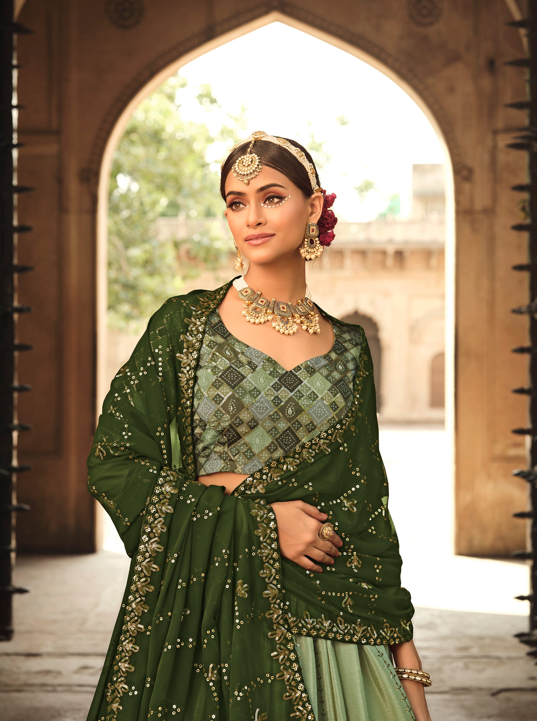 Buy Olive Green With Anitque Work Lehenga Set by Designer ASTHA NARANG  Online at Ogaan.com