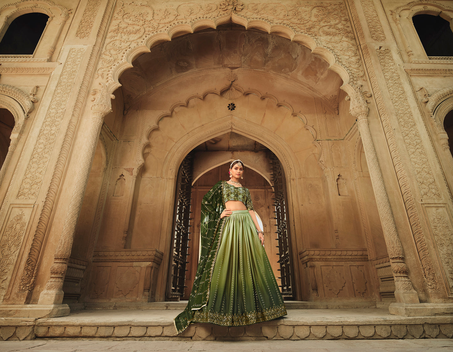 Beautiful Olive Green Color Lehenga Choli For Wedding - Joshindia