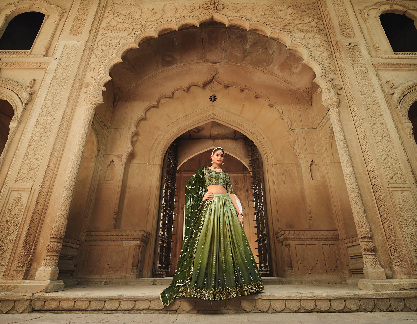 Beautiful Olive Green Color Lehenga Choli For Wedding - Joshindia