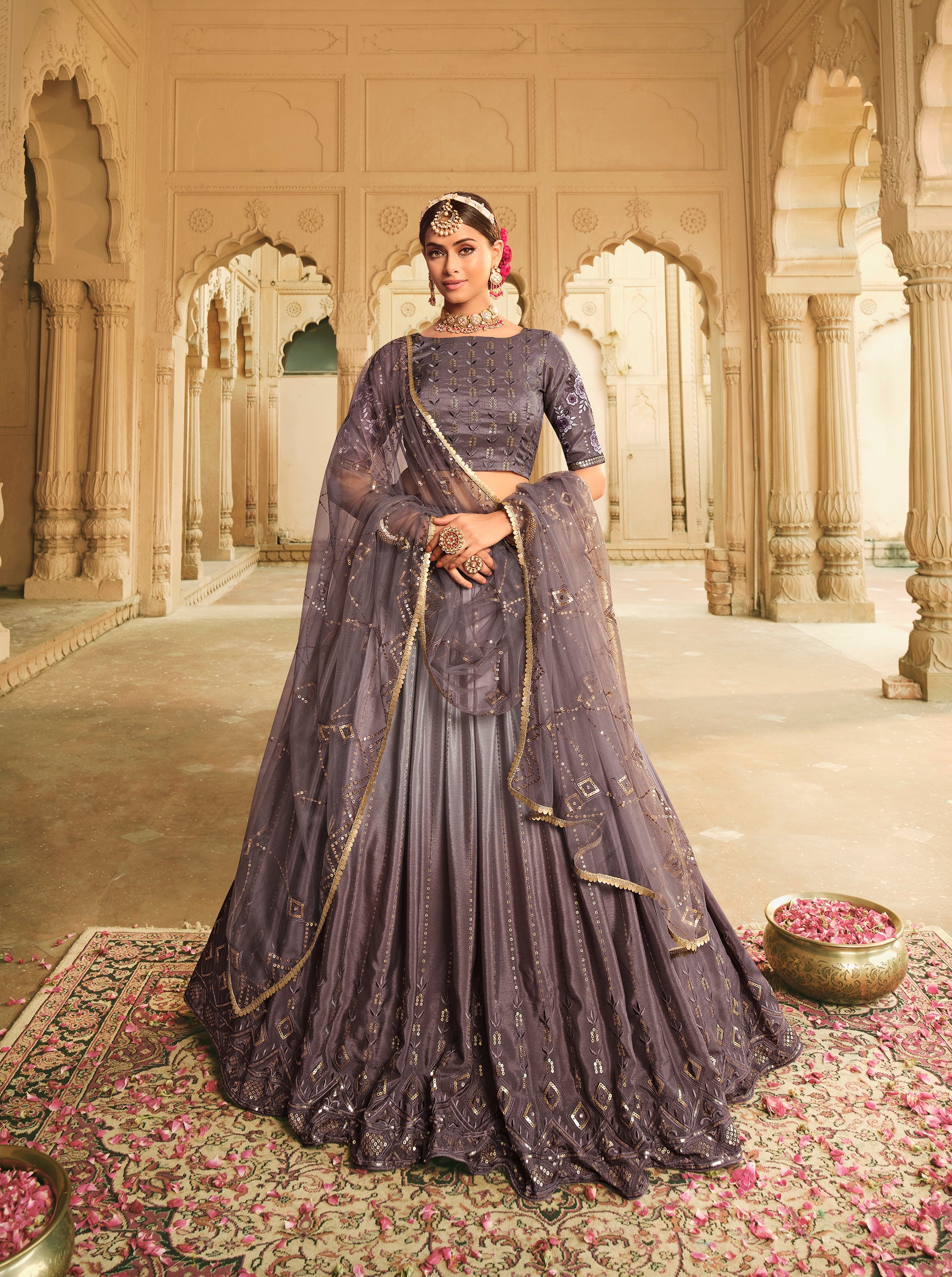 Reception Look for Bride in Lehenga In Double Shade