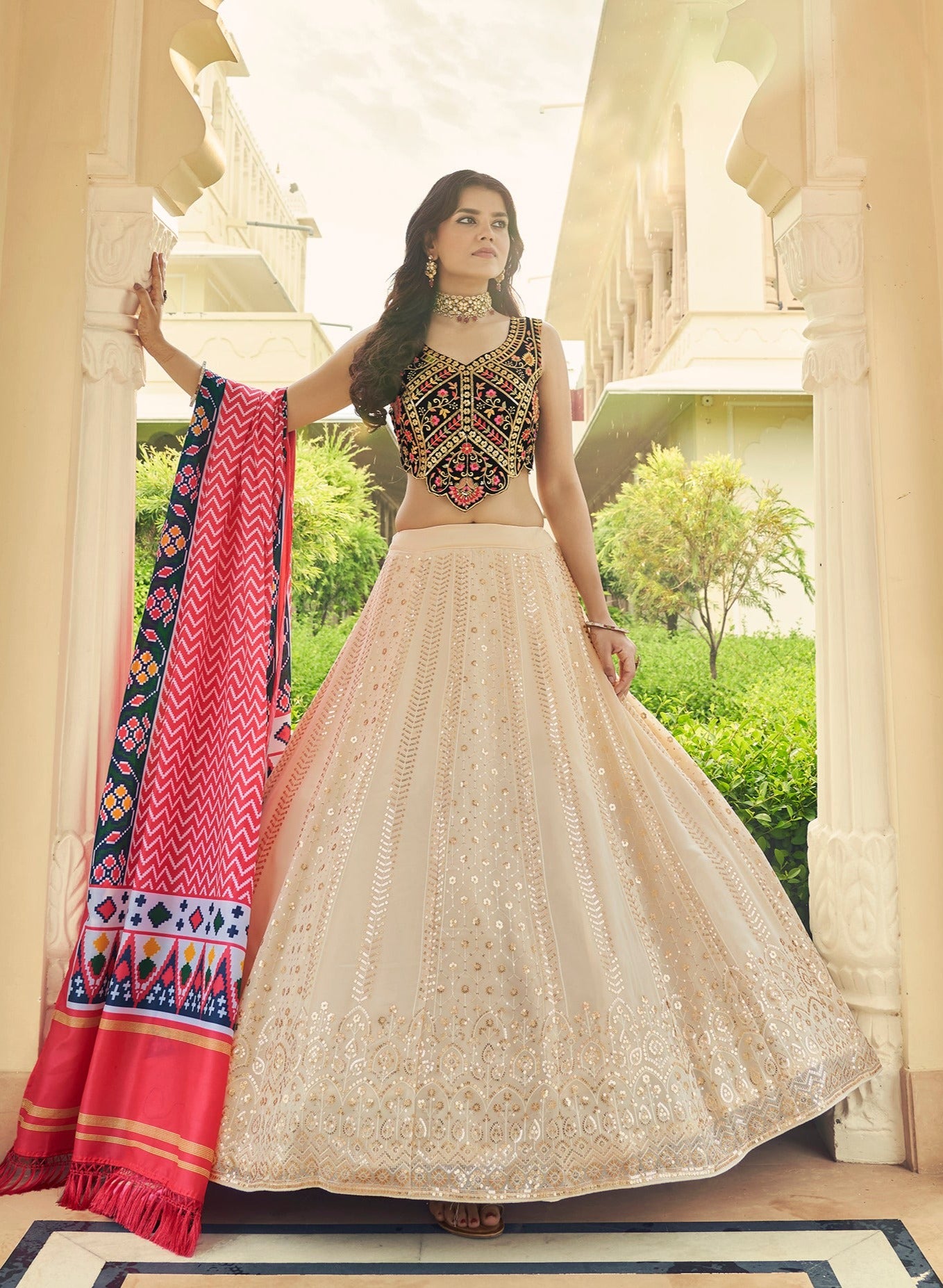Buy Women Light Blue Embroidered Lehenga Set With Blouse And Dupatta -  Ready To Wear Lehengas - Indya