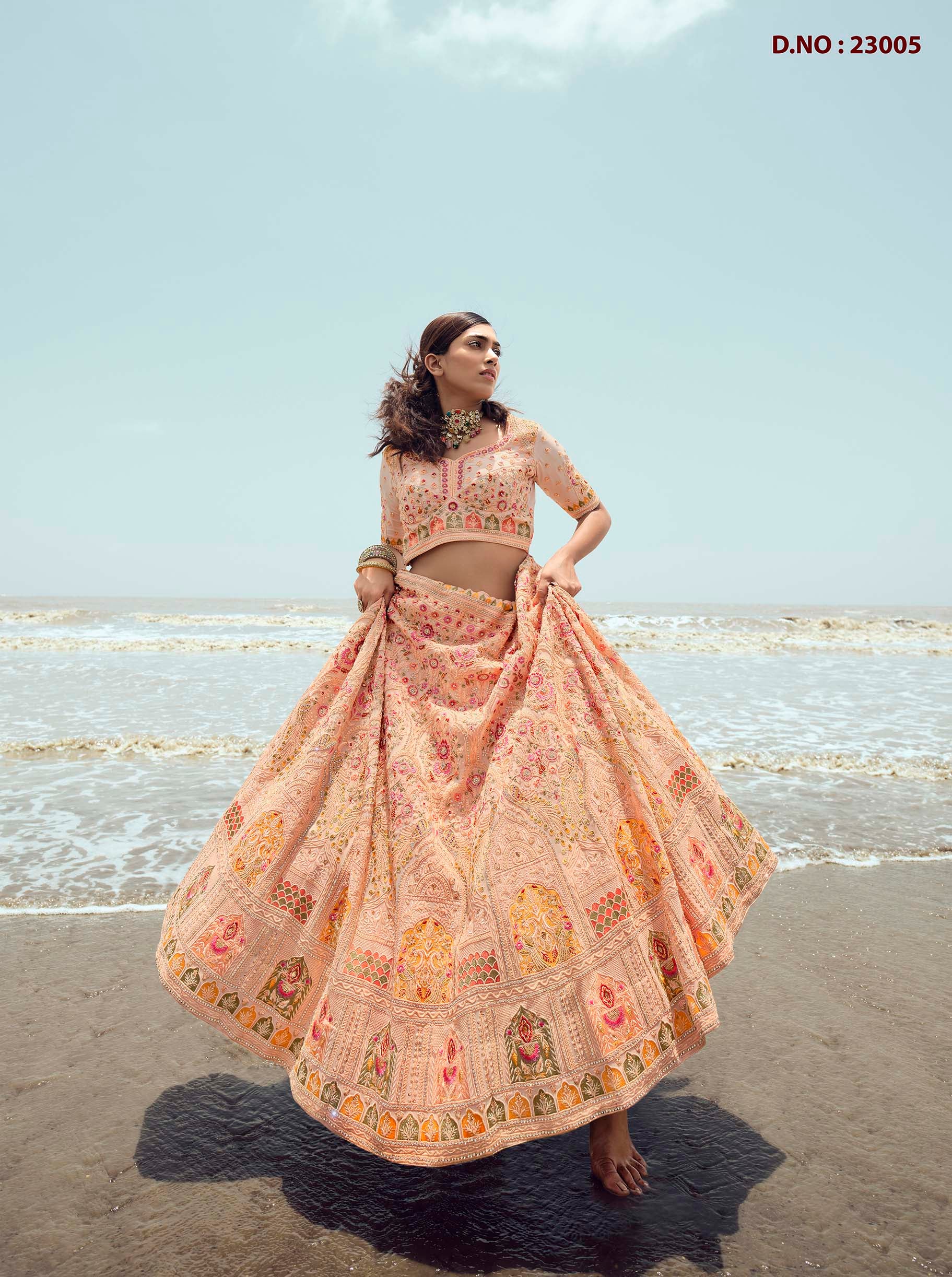 Buy Peach Embroidered Net Lehenga Choli Online : 260358 -