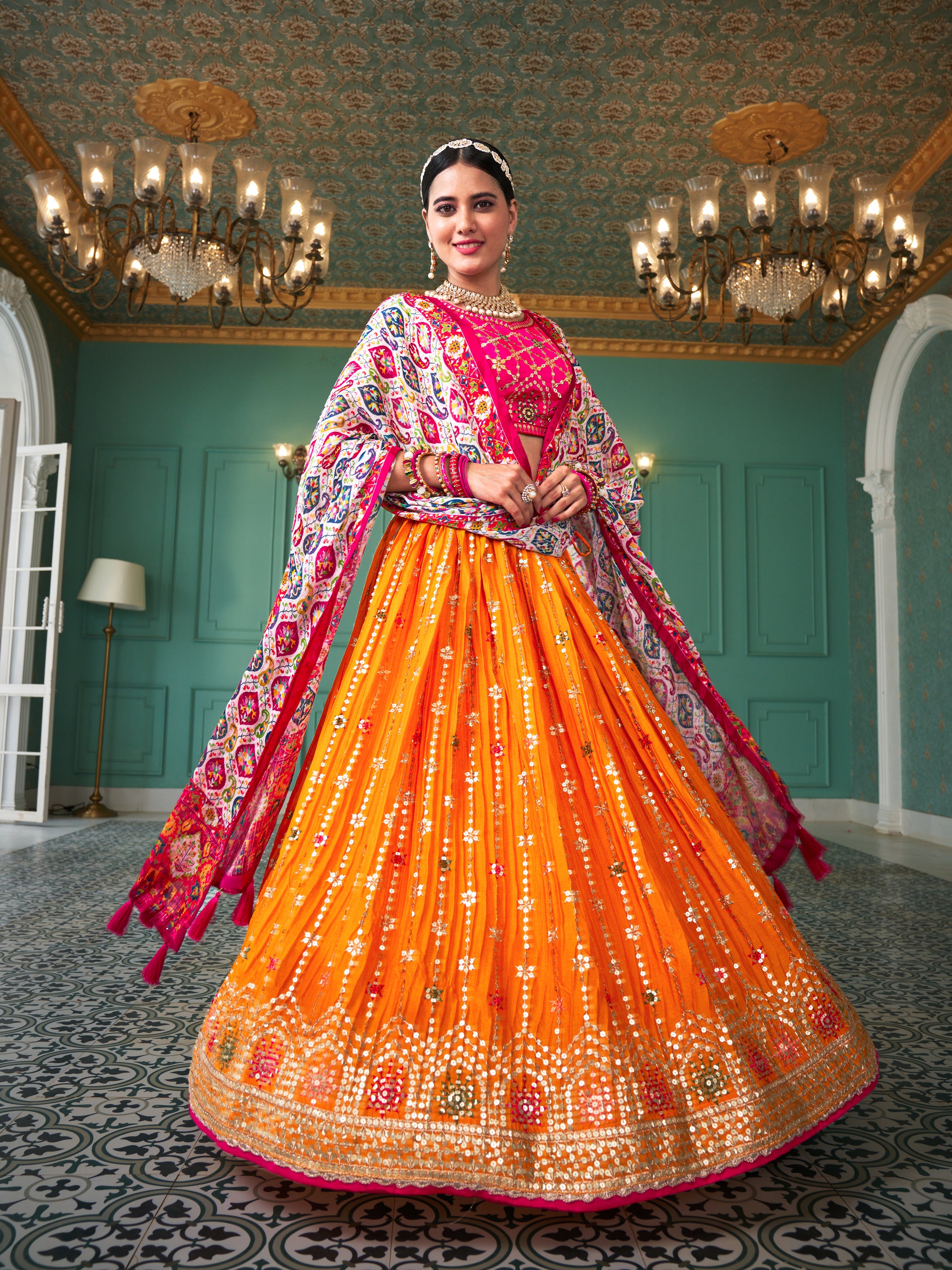 Fiesta of Colors: Orange and Hot Pink Silk Lehenga Set – CUSTUMISE DREAM |  Designer Bridal Lehengas & Wedding Outfits