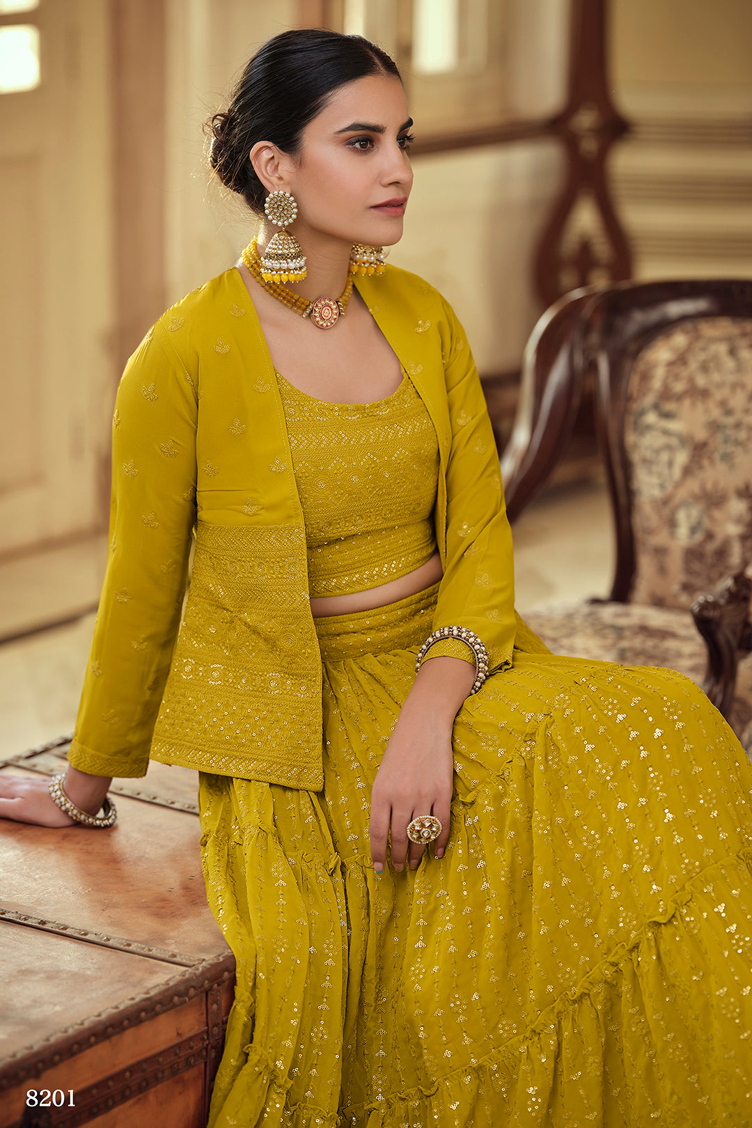 Trending Yellow Crop Top Lehenga Choli - Joshindia