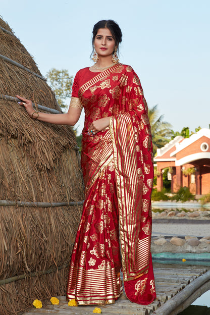 Buy Amazing Red Silk Saree With Blouse Online - Joshindia