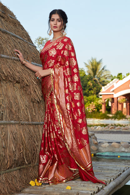 Buy Amazing Red Silk Saree With Blouse Online - Joshindia