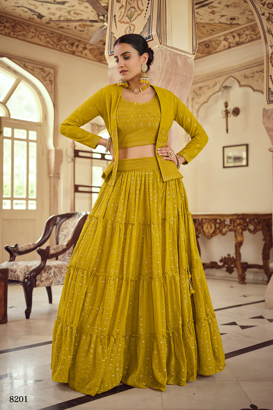 Trending Yellow Crop Top Lehenga Choli - Joshindia