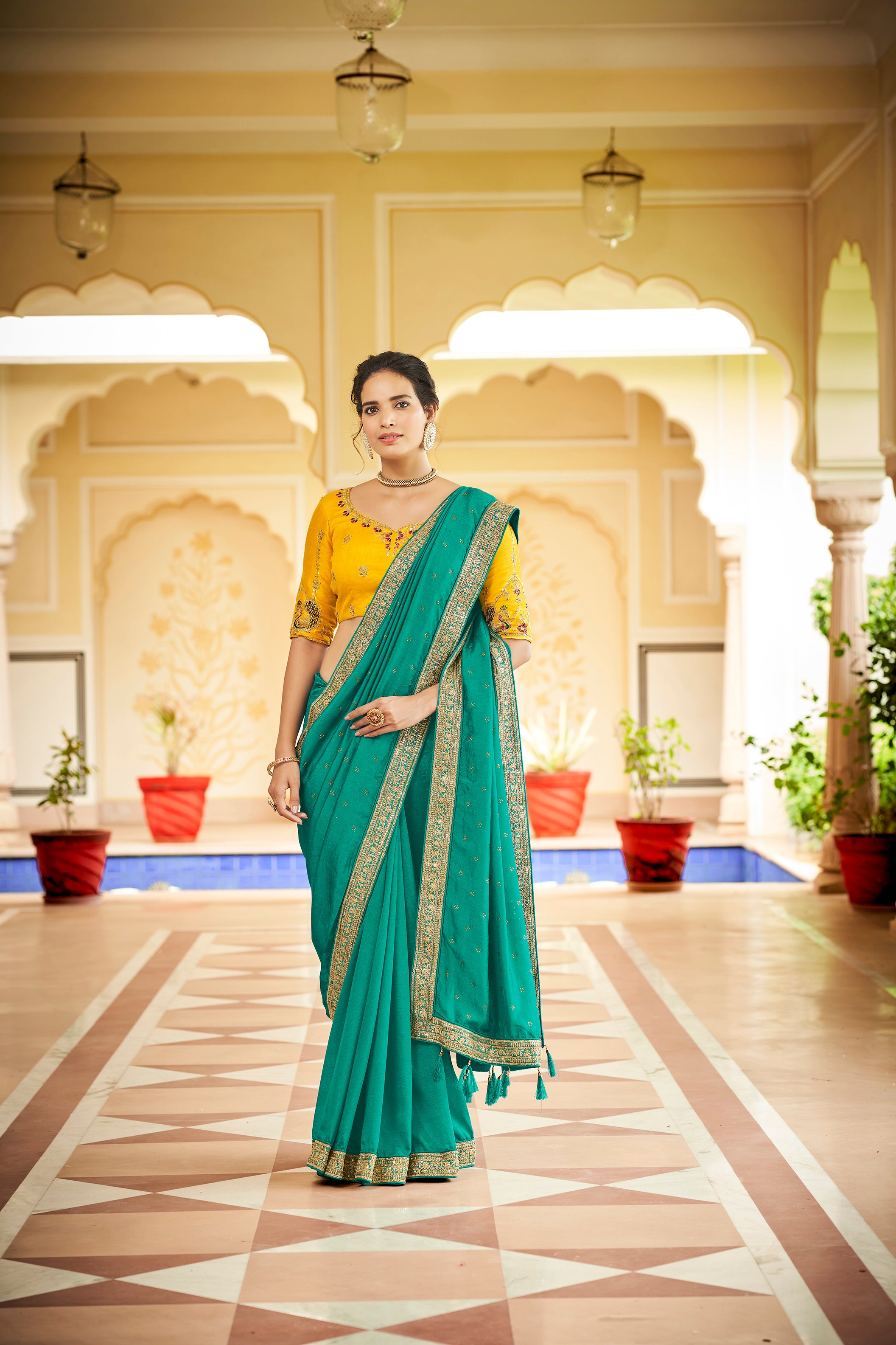 Firozi Color Handloom Raw Silk Saree - Pariha Collection Yf#23951, हैंडलूम  रेशम साड़ी - Ozone Shield, Mumbai | ID: 2851232207697