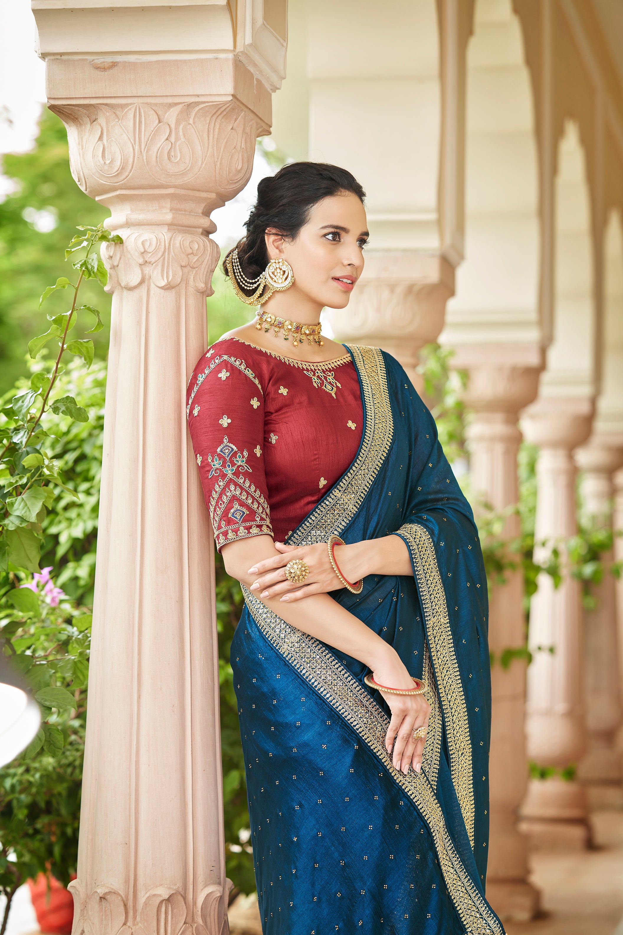 Buy Teal Blue Sarees for Women by LIMDO Online | Ajio.com