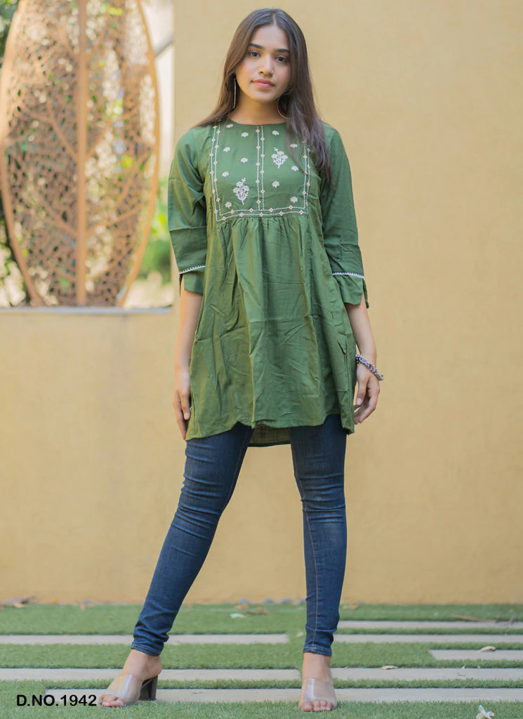 Best Designer Round Neck Embroidered Rayon Top - Joshindia