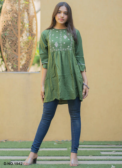 Best Designer Round Neck Embroidered Rayon Top - Joshindia