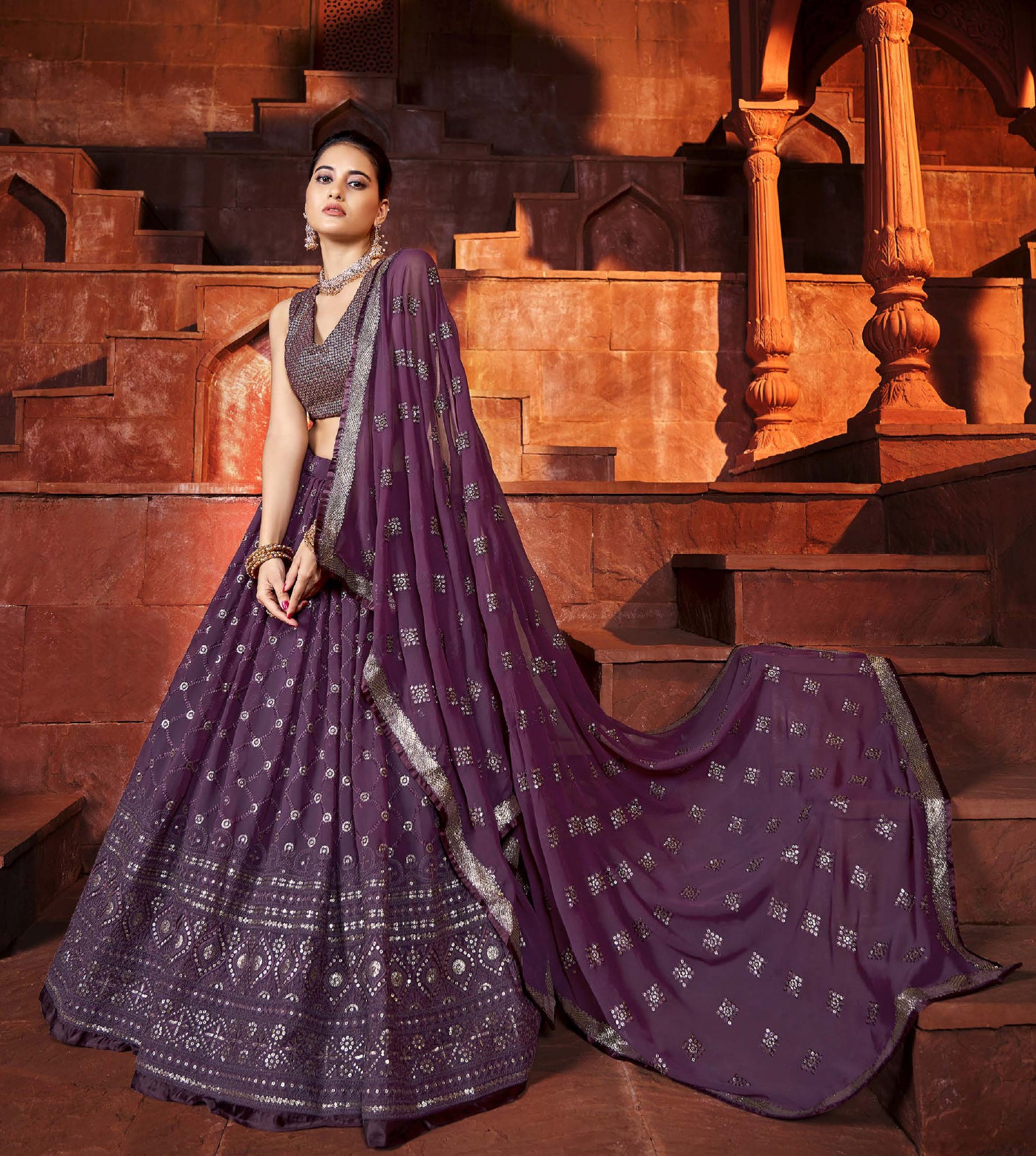 Silver embellished lehenga – Kuro Clothing India