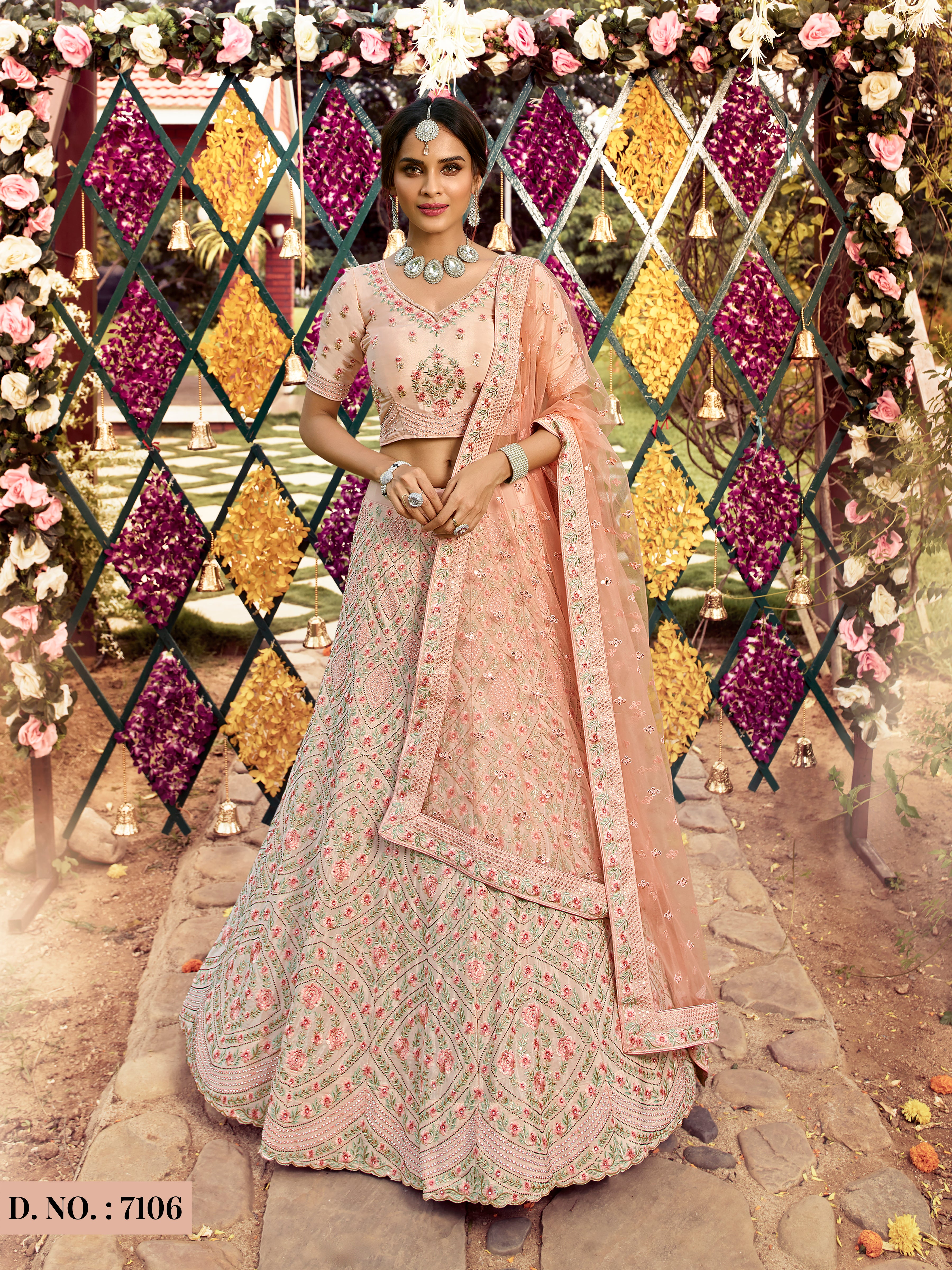 Shop Online Cut, Embroidered and Mirror Work Organza Lehenga Choli In Pink  for Engagement : 272817 -