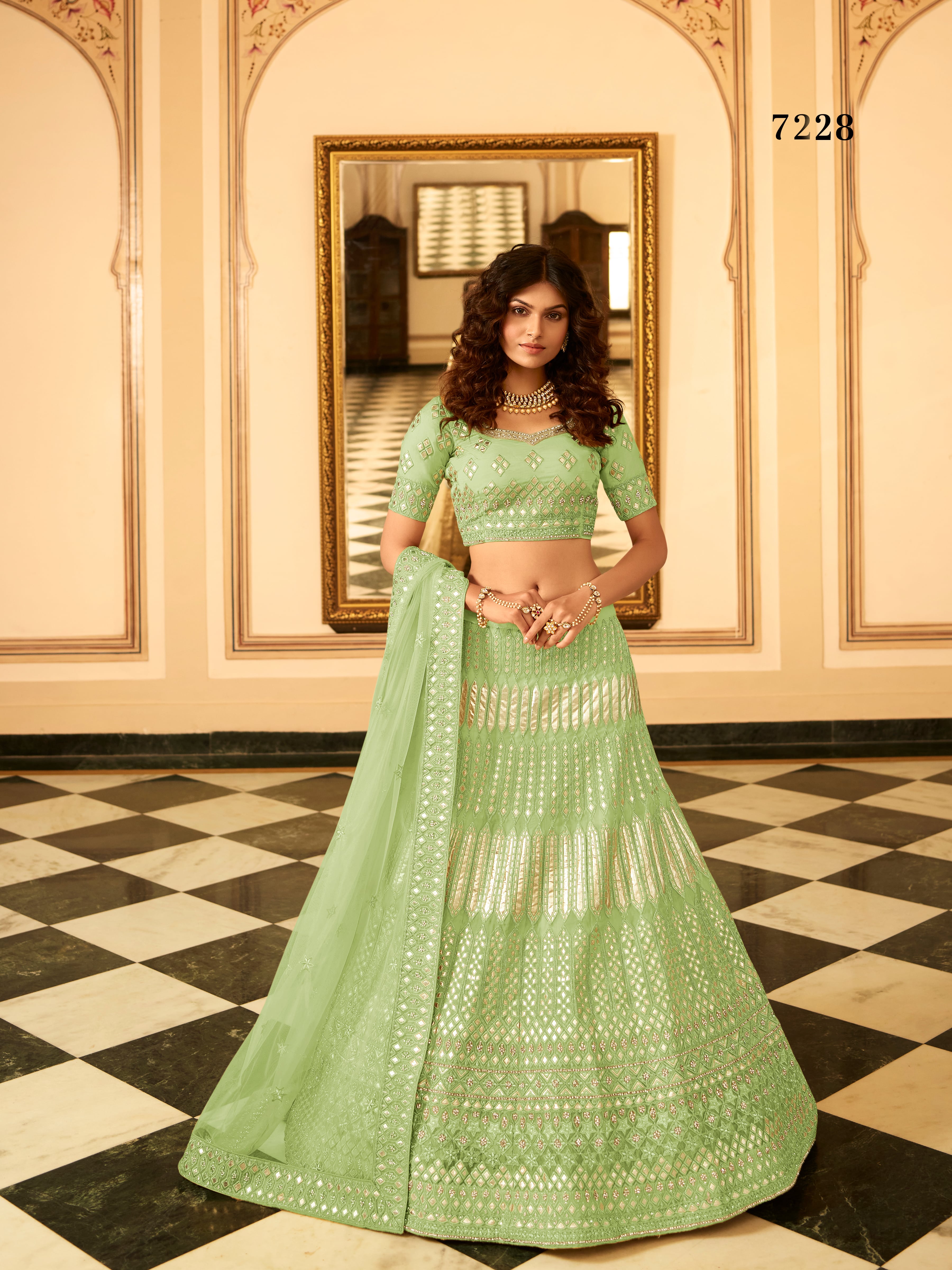 Mustard double-color unstitched net bridal lehenga features intricate  designs in silver thread embroidered & mirror work