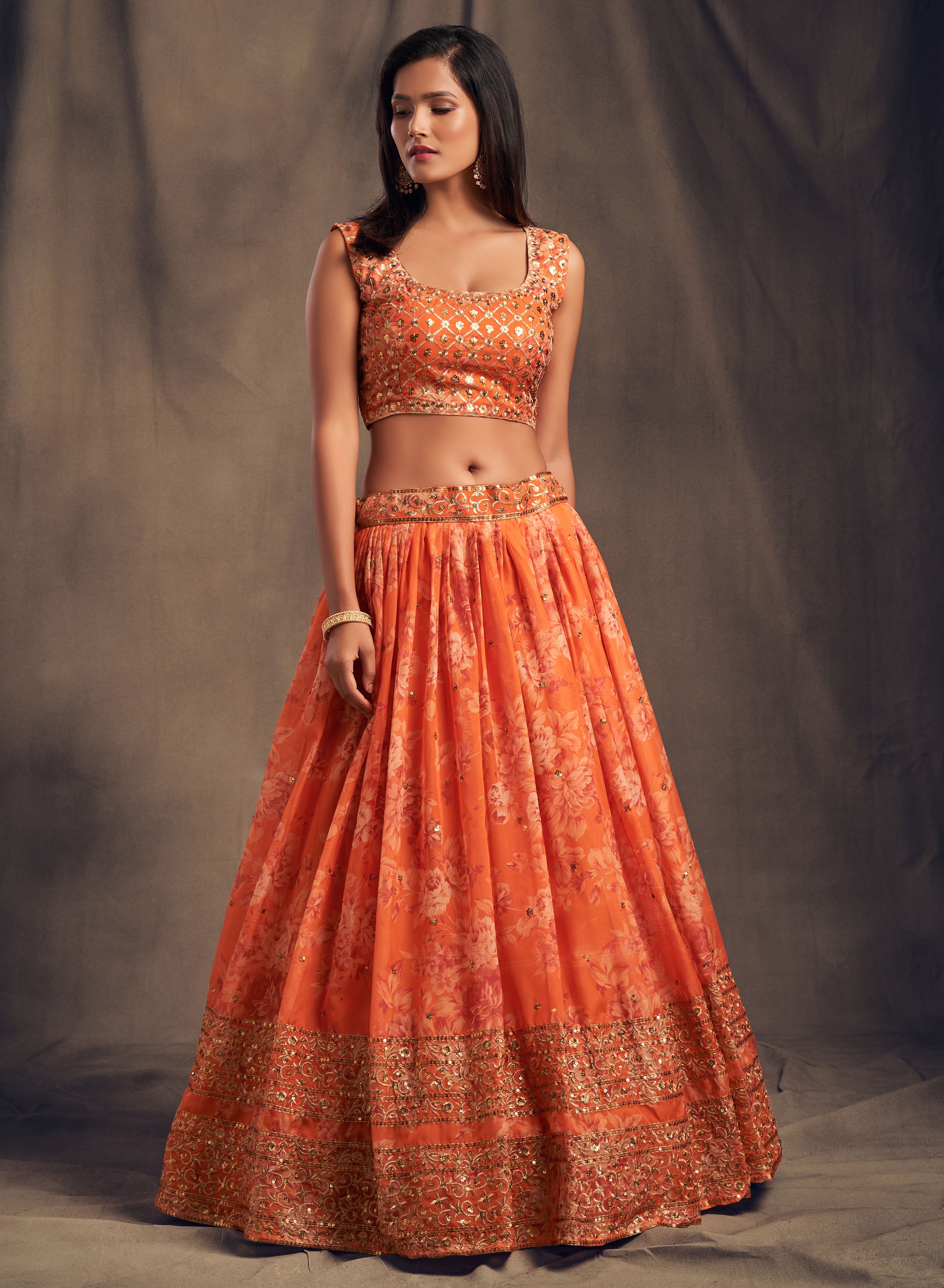 Buy Wedding Lehenga - Enchanting Sequins Bright Orange Lehenga – Empress  Clothing