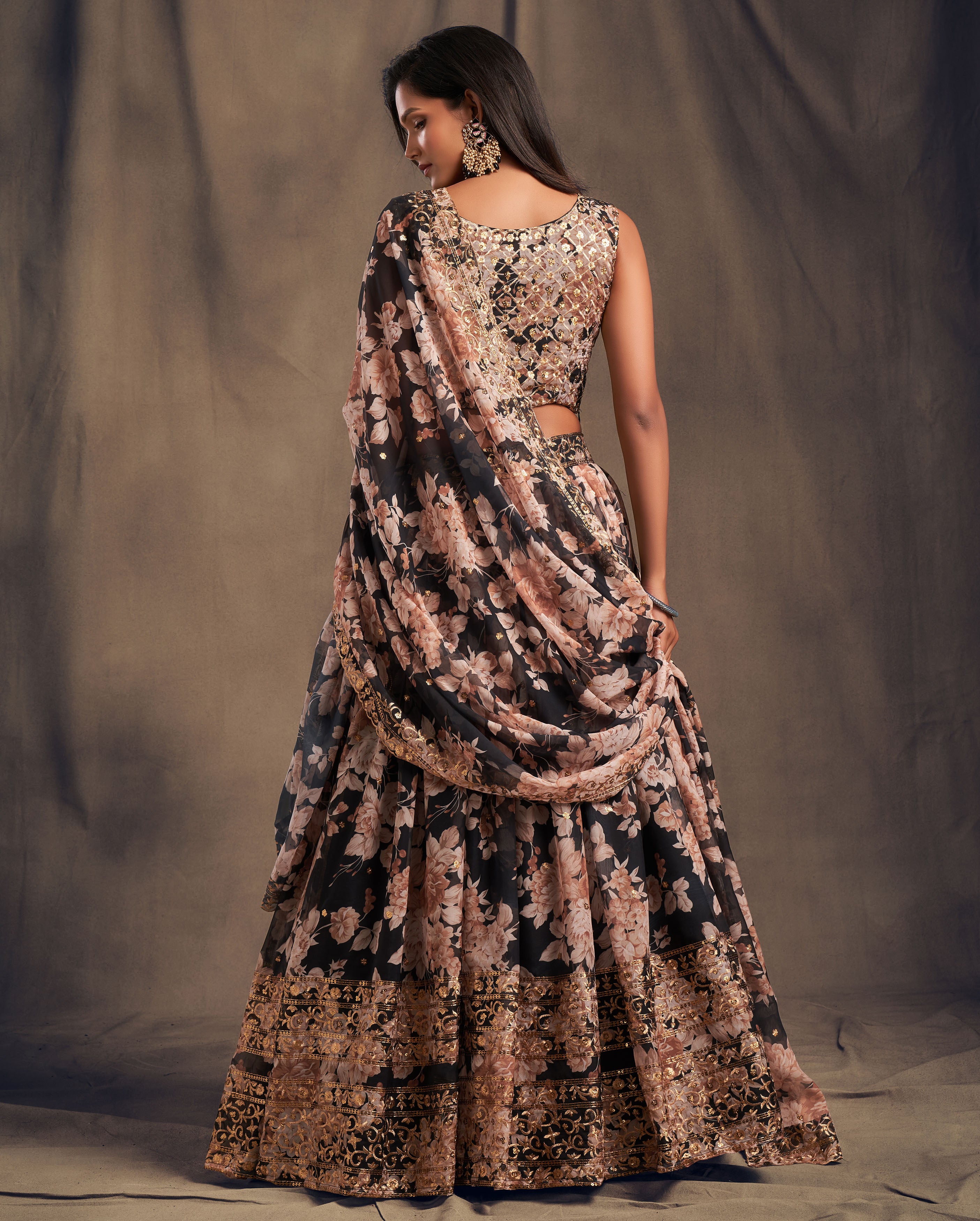 Buy Black Floral Printed Organza Reception Wear Lehenga Choli Designer  Lehenga Choli