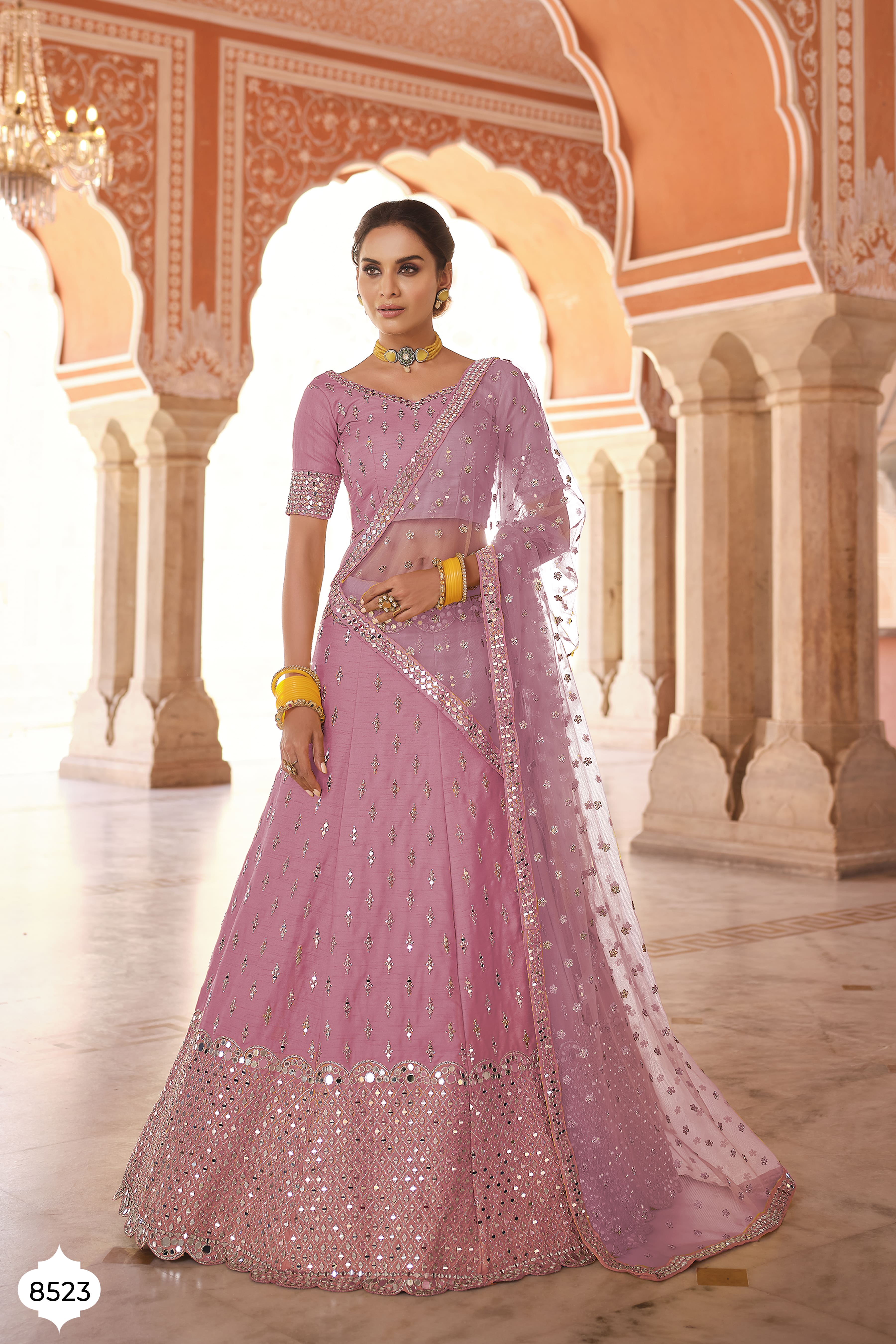 Buy Candy Pink Festive Silver Pink Peony Lehenga Set In Organza With 3D  Floral Embroidery - NOOR 2022