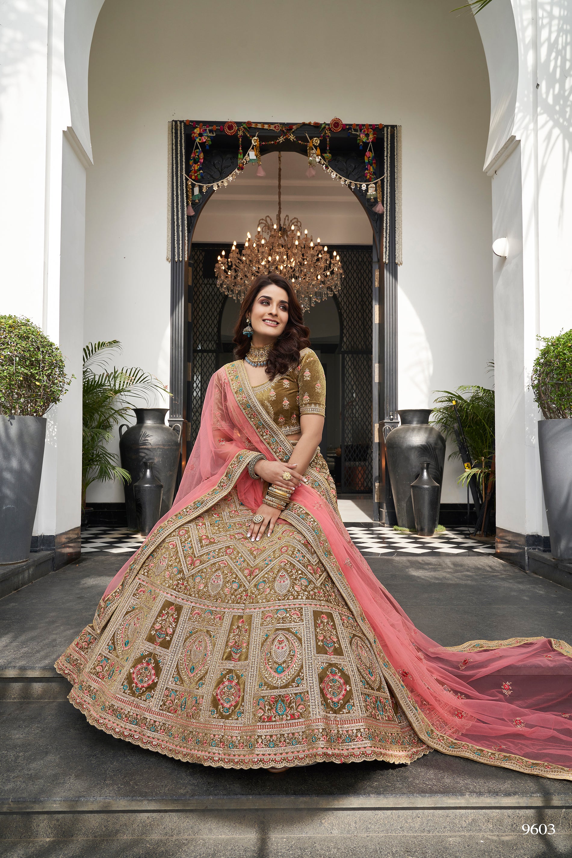 Olive Green Designer Heavy Embroidered Bridal Lehenga | Bridal lehenga,  Lehenga, Lace border