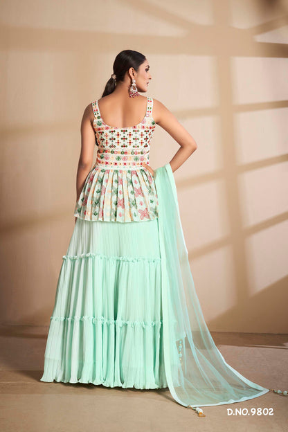 Latest Sea Green Color Designer Lehenga Choli For Wedding Look - Joshindia