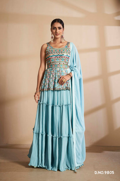 turquoise color beautiful designer lehenga choli buy now - Joshindia