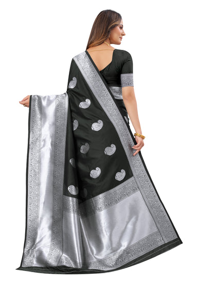 Black color banarasi silk saree - Joshindia