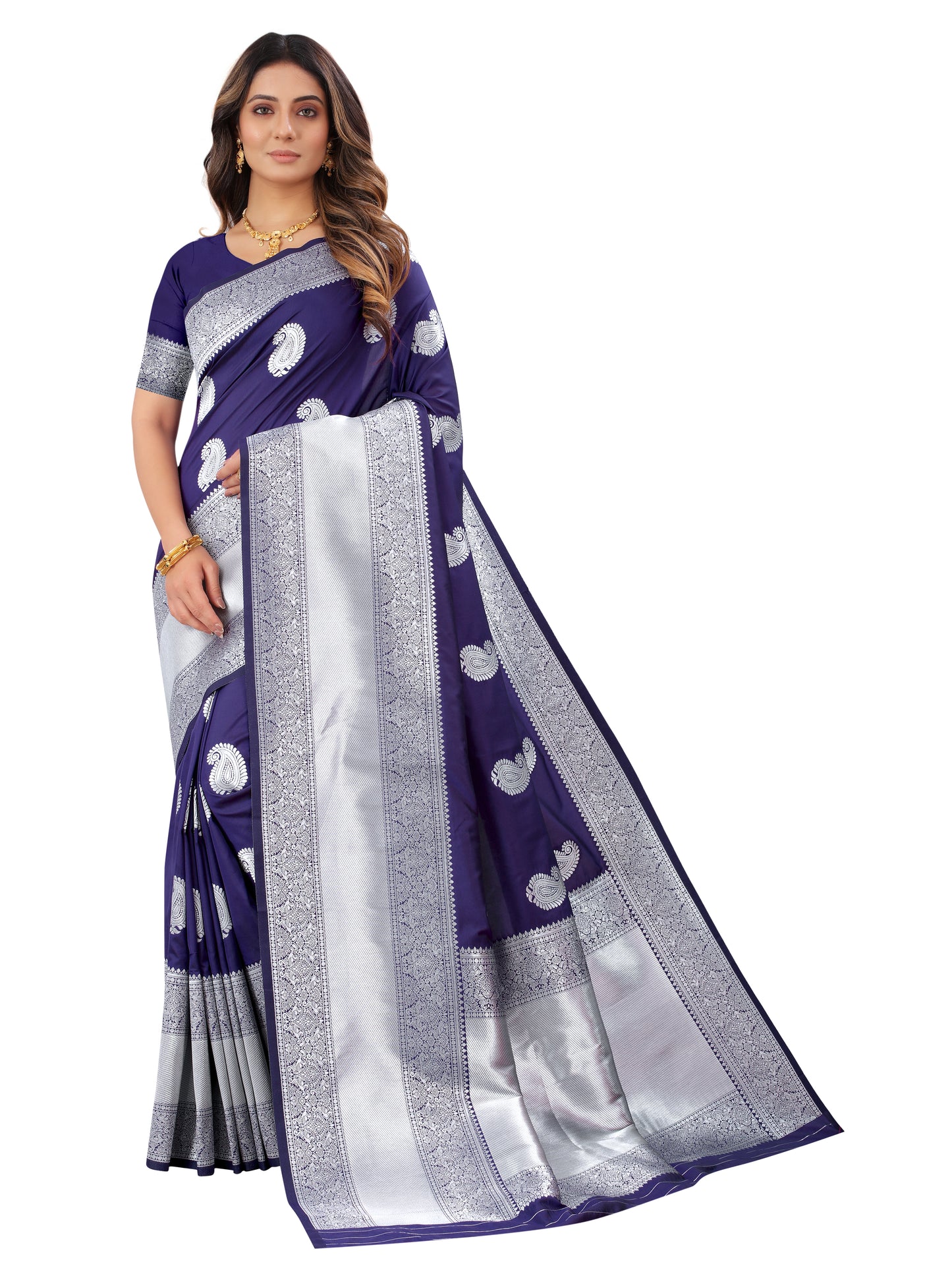 Dark Blue color banarasi silk saree - Joshindia