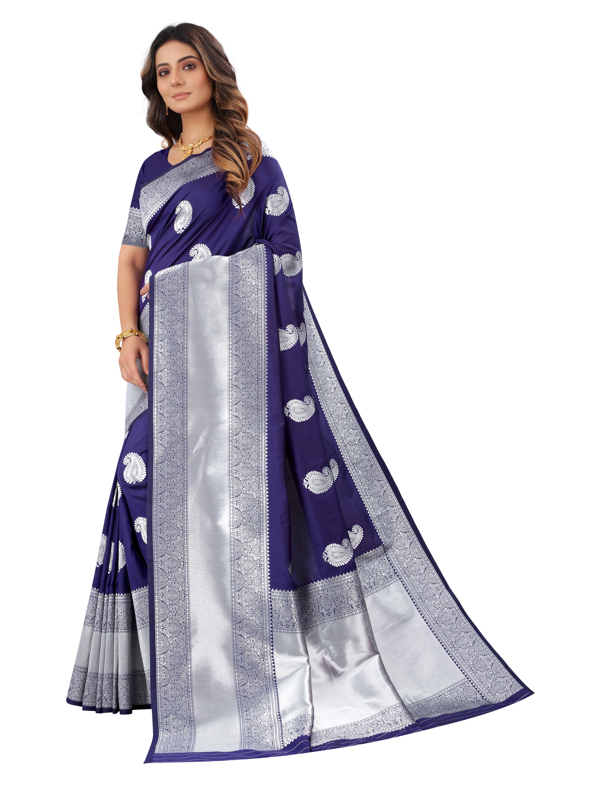 Dark Blue color banarasi silk saree - Joshindia