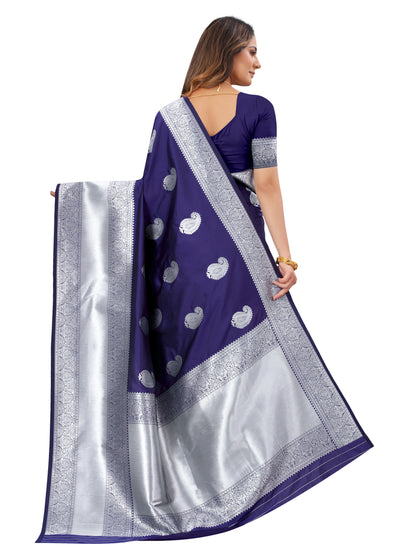 Dark Blue color banarasi silk saree - Joshindia