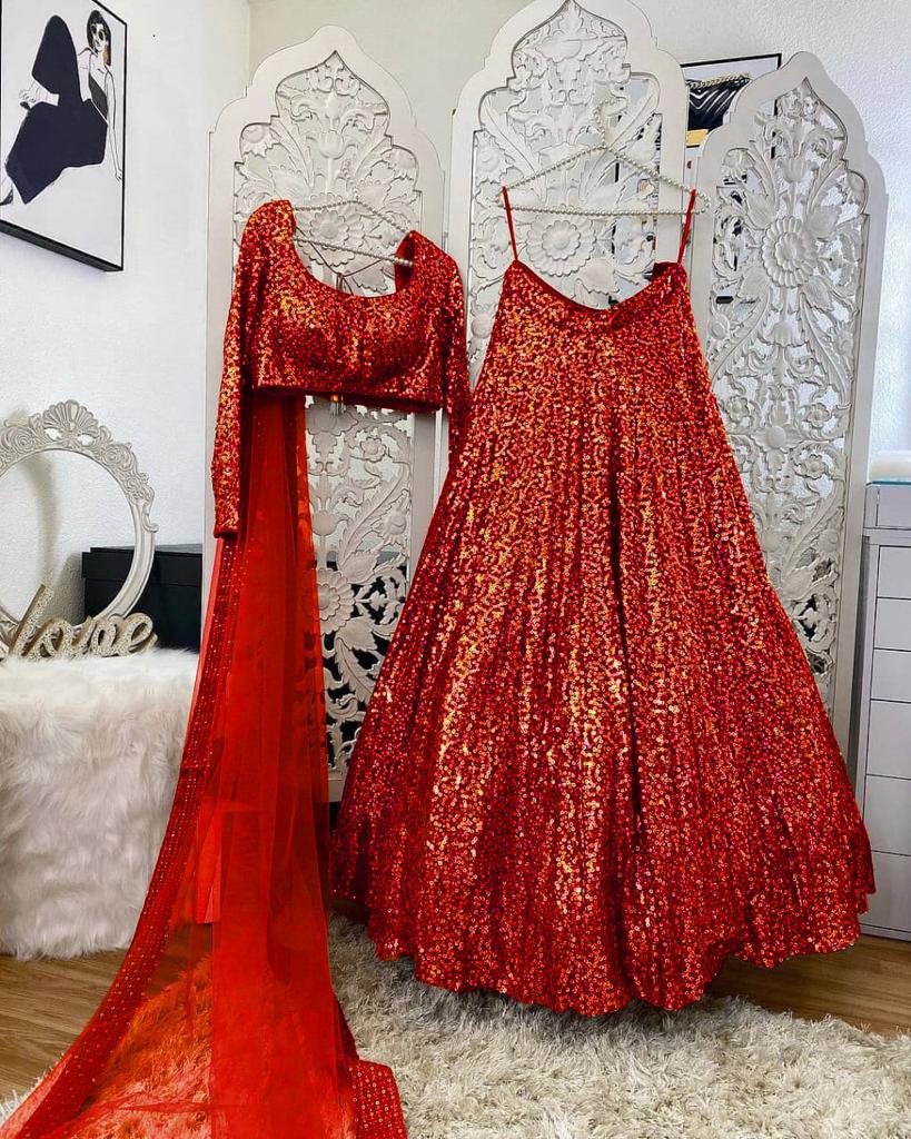 Buy Bridal Red Sequence Embroidered Lehenga In Canada