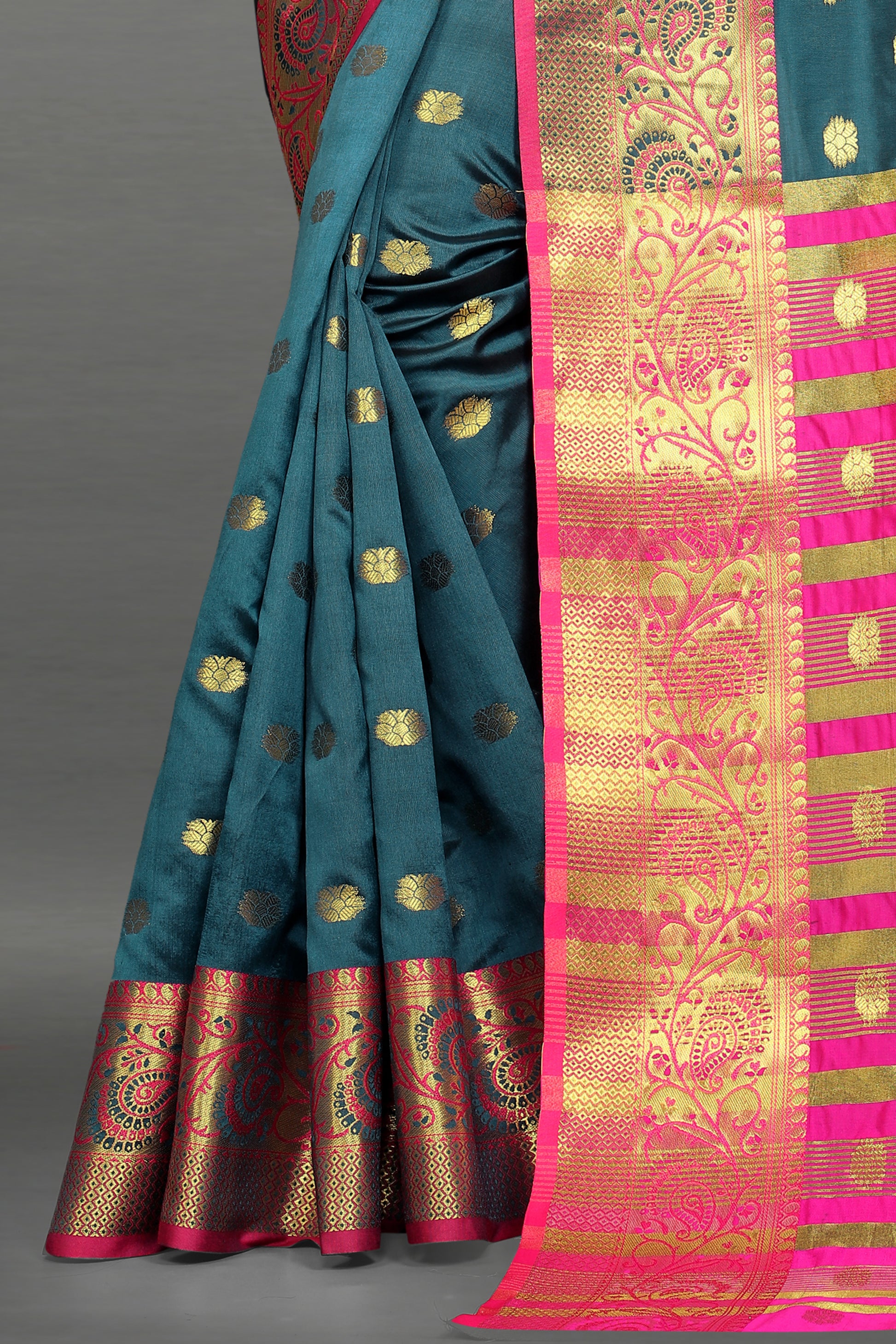 Pink and Grey color banarasi silk saree - Joshindia