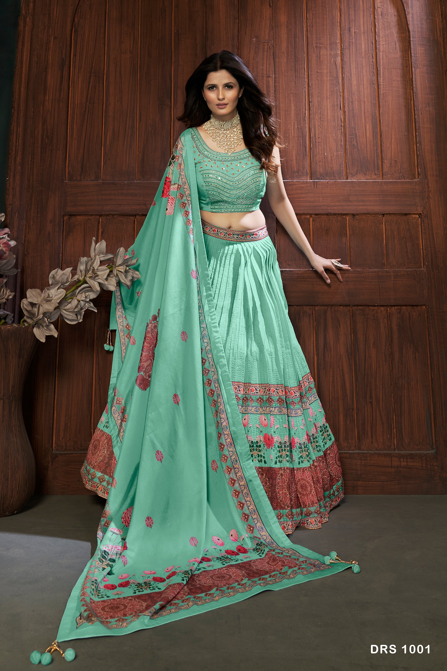 Net Embroidery Lehenga Choli In Sea Green Colour - LD5730005