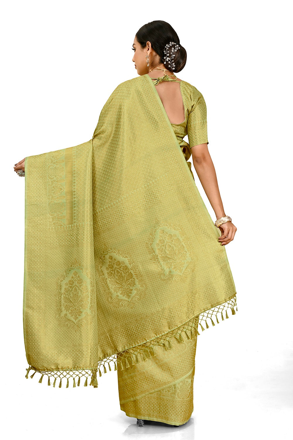 Plain Satin Silk Saree With Velvet Sequence Work Blouse - Indian