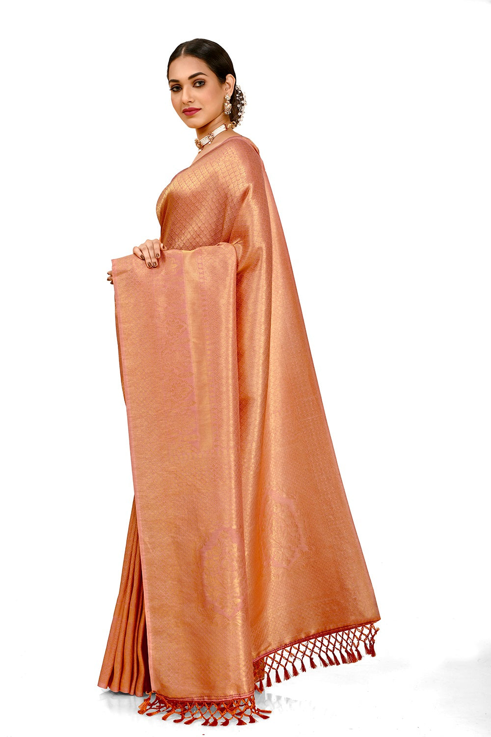 peach color silk sarees online - Joshindia