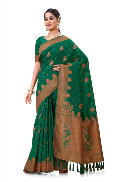 Dark green color designer Silk saree for wedding and reception - Joshindia