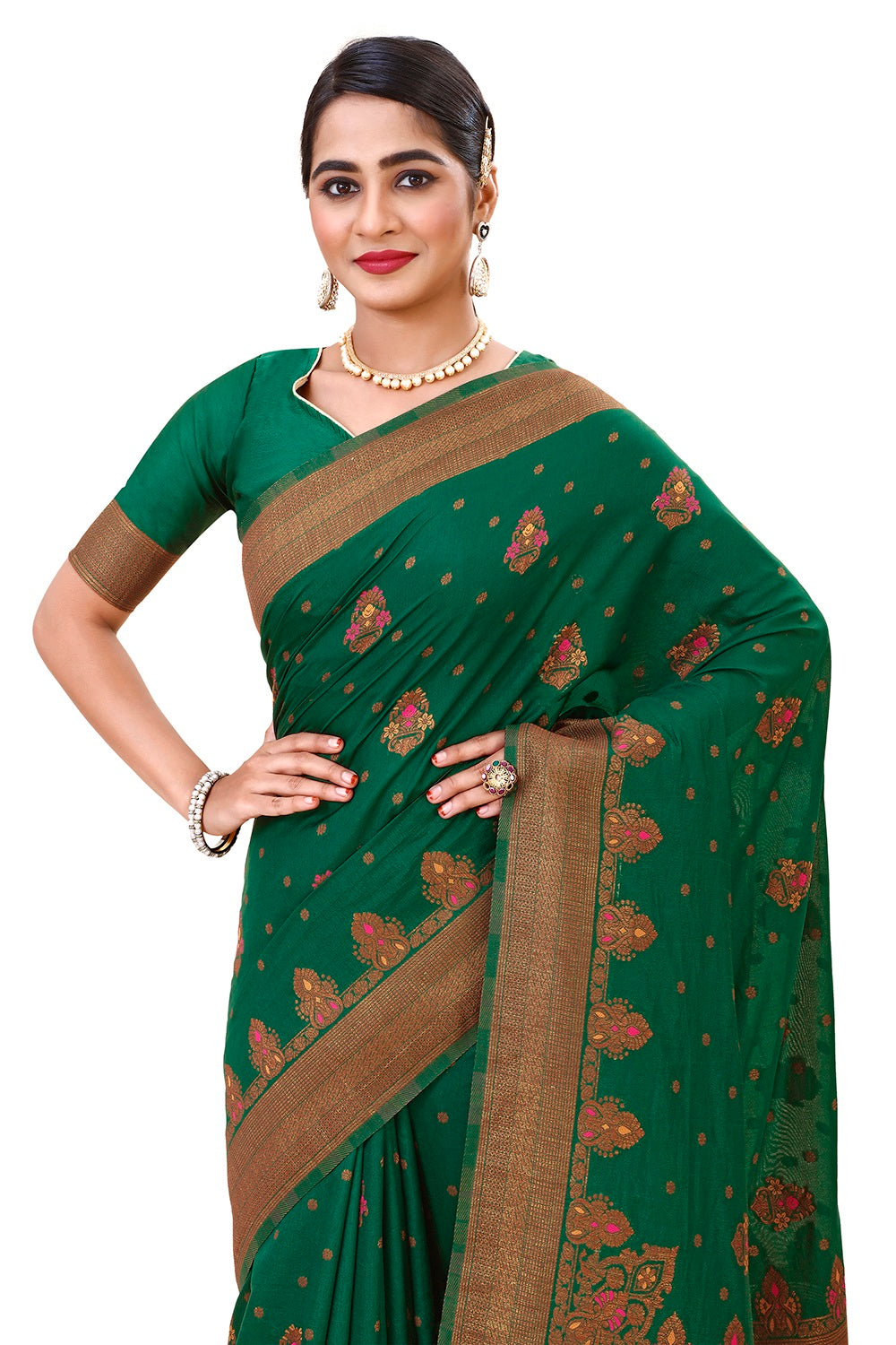 Embellished Art Silk Saree in Dark Green : SCBA1968