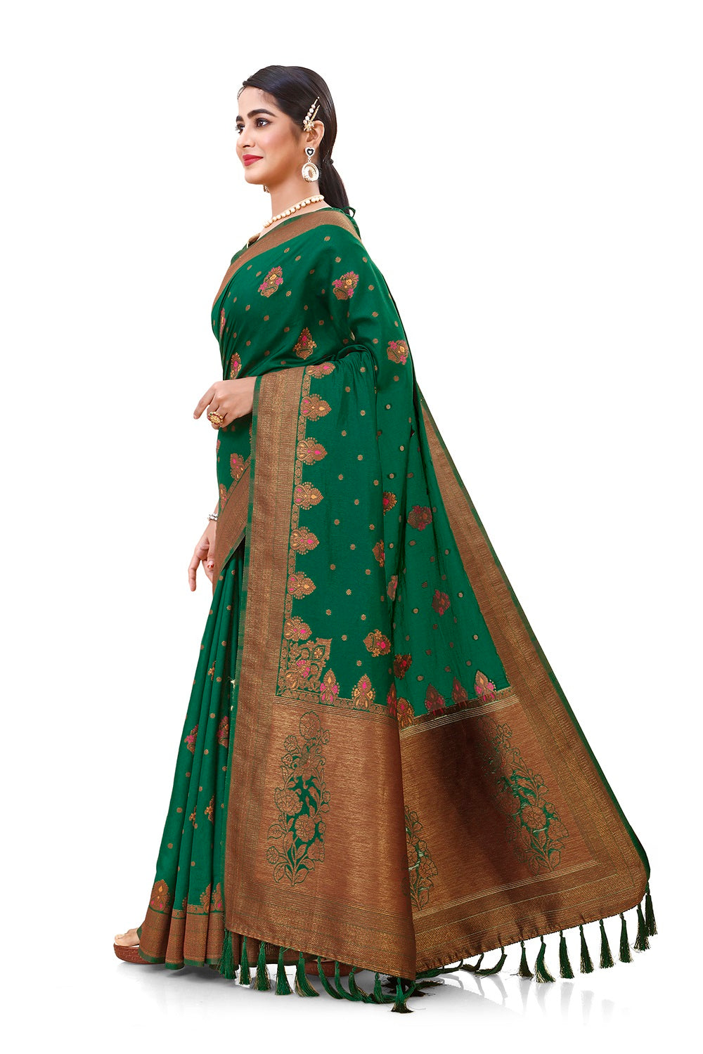 Dark green color designer Silk saree for wedding and reception - Joshindia